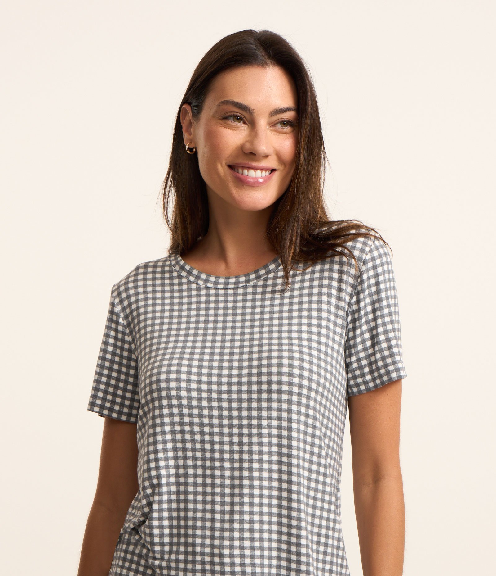 Blusa de Pijama em Viscose com Estampa Xadrez Cinza 3