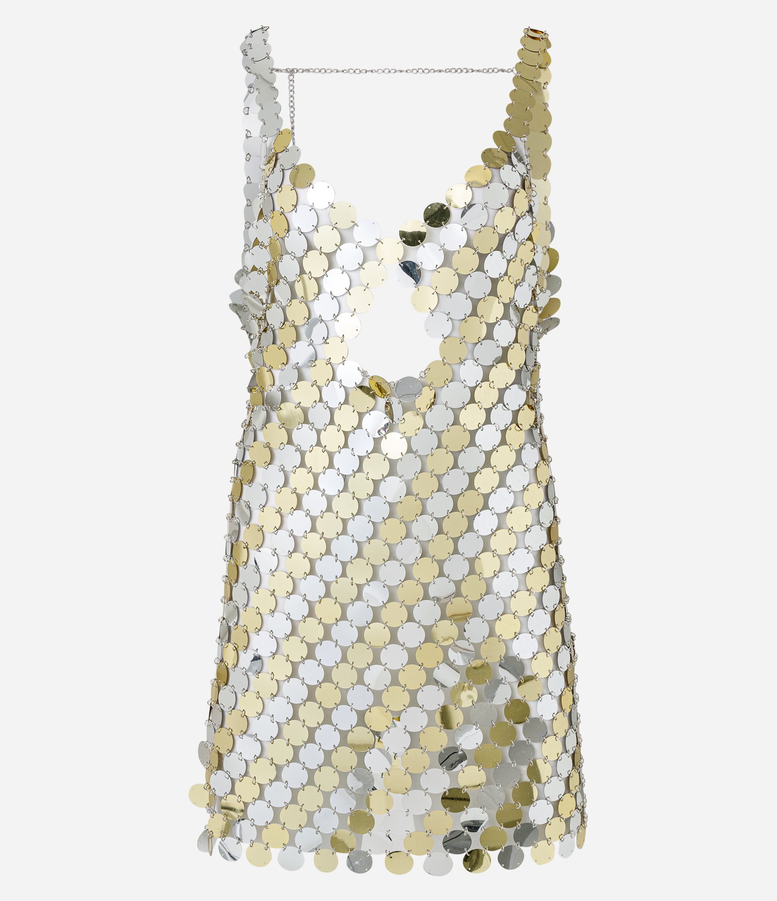 Vestido Curto Metalizado com Recorte Vazado Bicolor 6