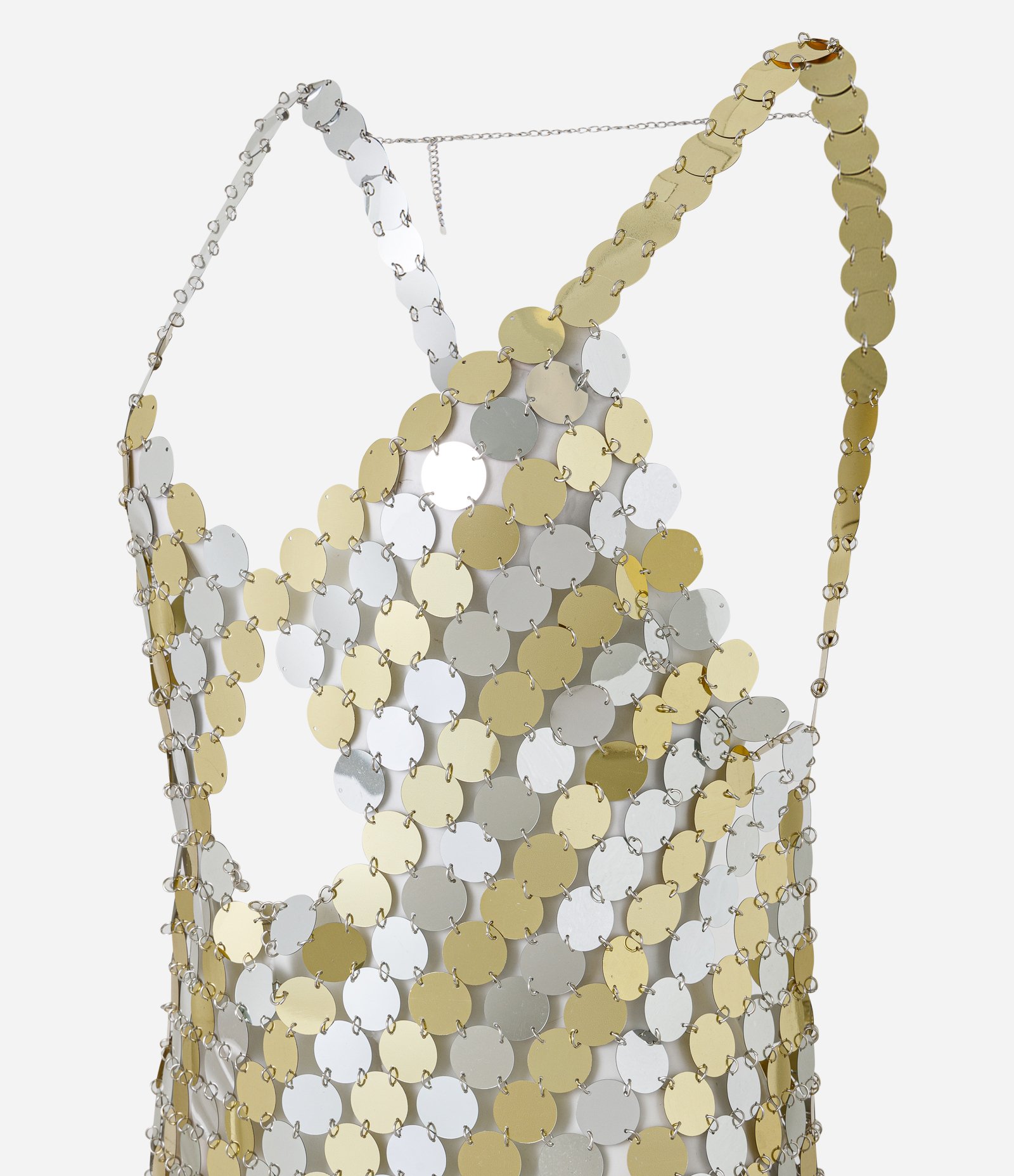 Vestido Curto Metalizado com Recorte Vazado Bicolor 7