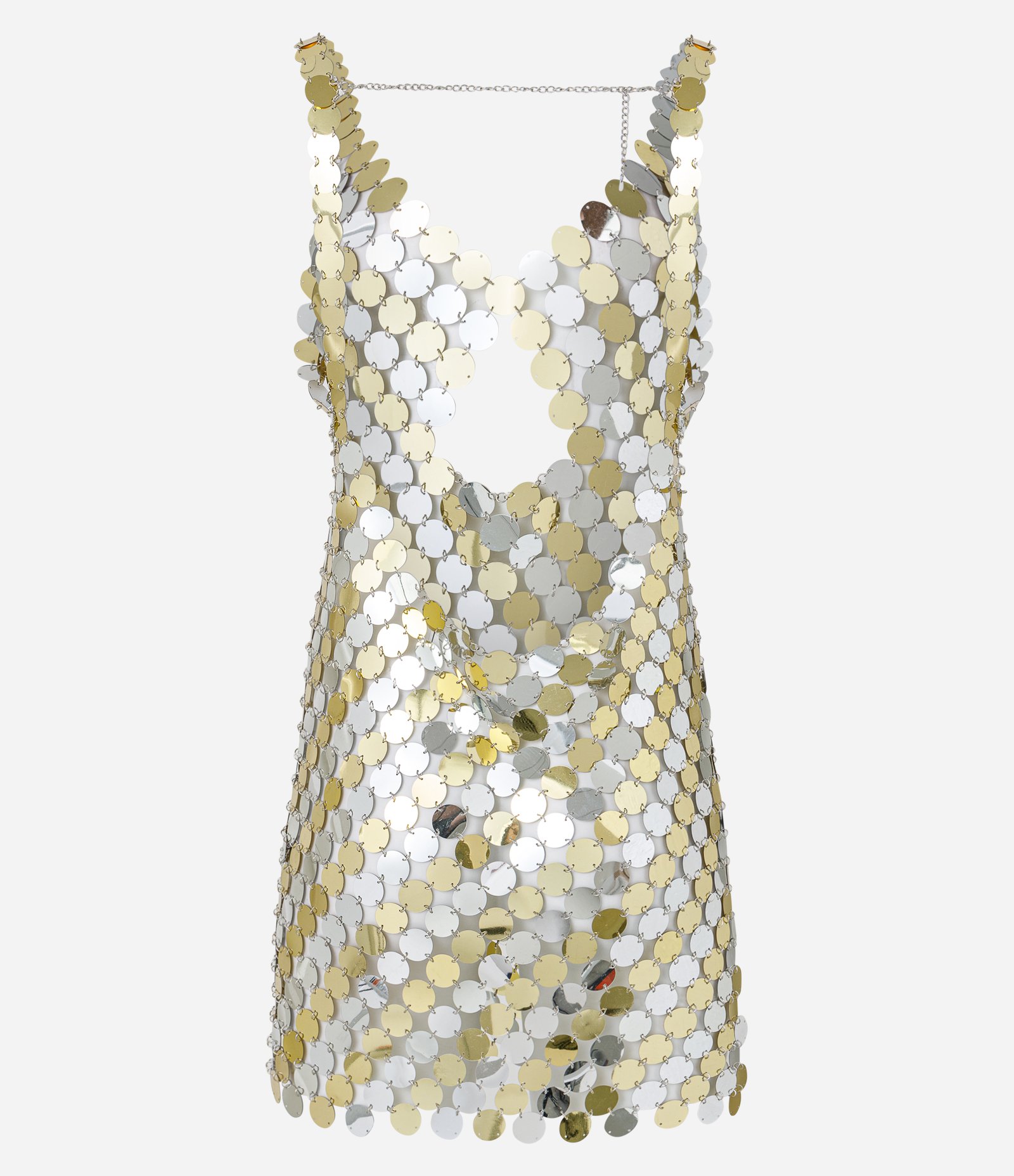 Vestido Curto Metalizado com Recorte Vazado Bicolor 8