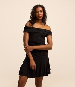 Vestido Curto em Jersey Ombro a Ombro com Drapeado