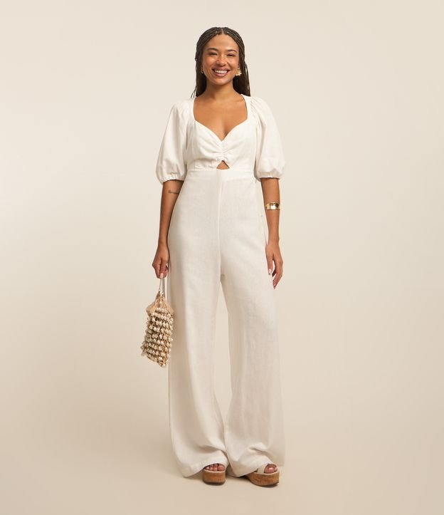 Macacão Longo em Viscolinho com Manga Bufante