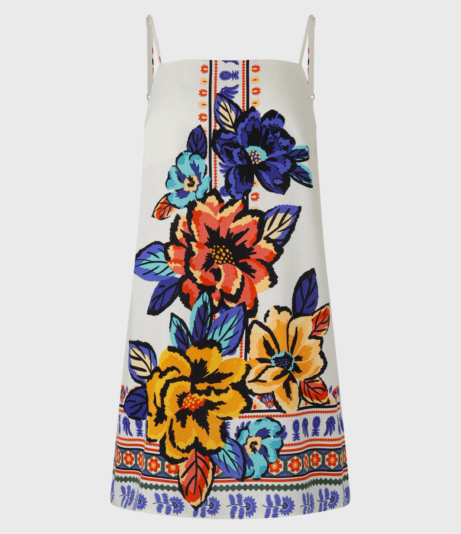 Vestido Evasê Curto em Viscose e Linho com Estampa Floral Branco 1