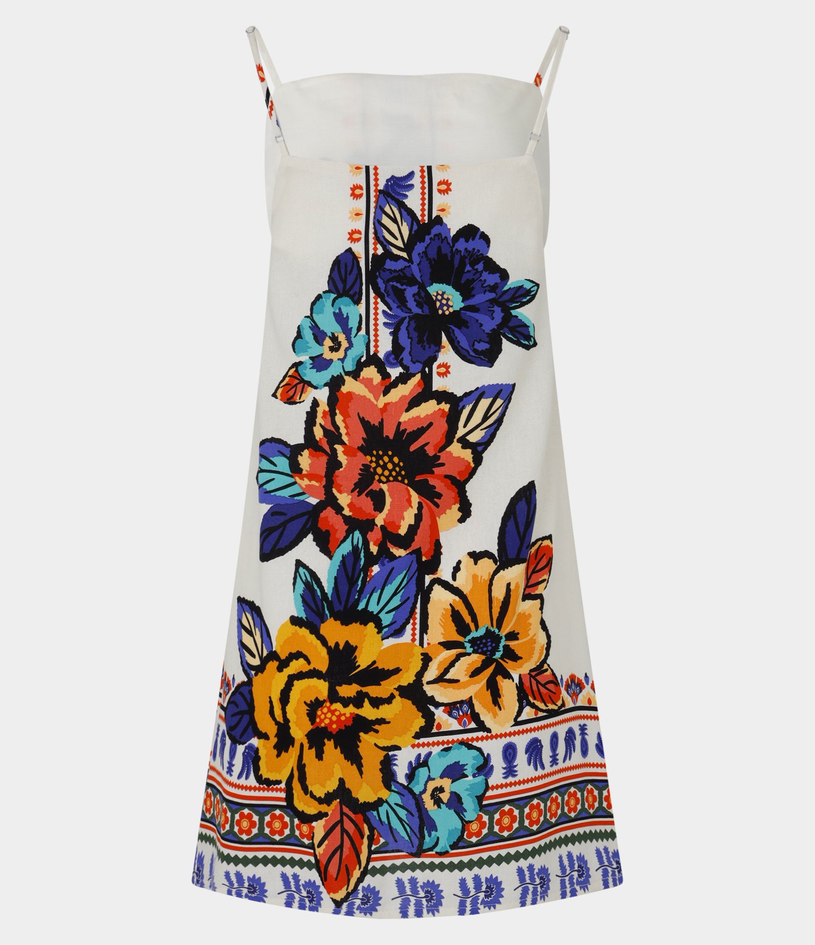Vestido Evasê Curto em Viscose e Linho com Estampa Floral Branco 2