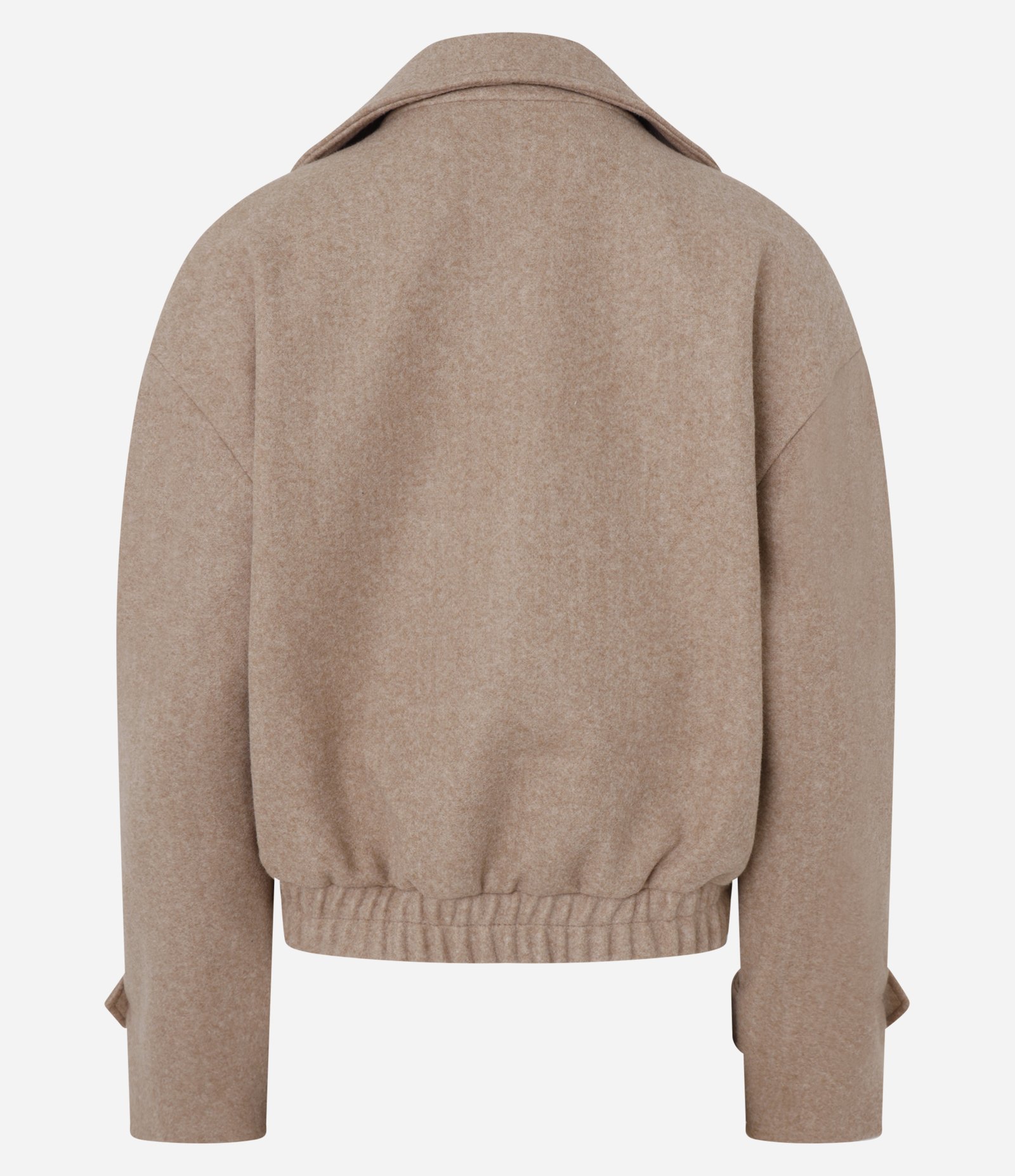 Casaco Bomber em Polivelour com Gola Virada e Botões Bege 3