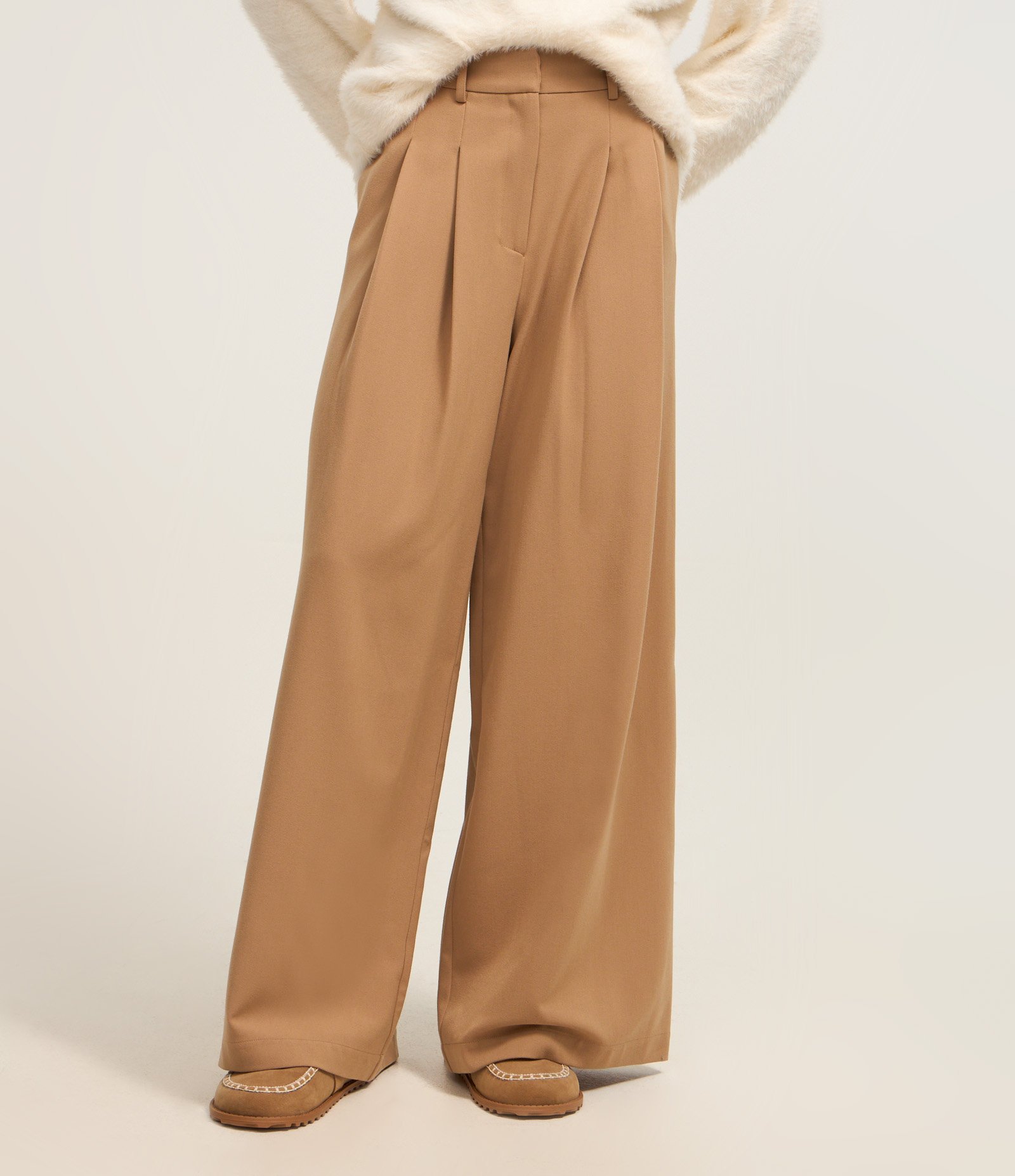 Calça Pantalona em Alfaiataria com Pregas Marrom 4