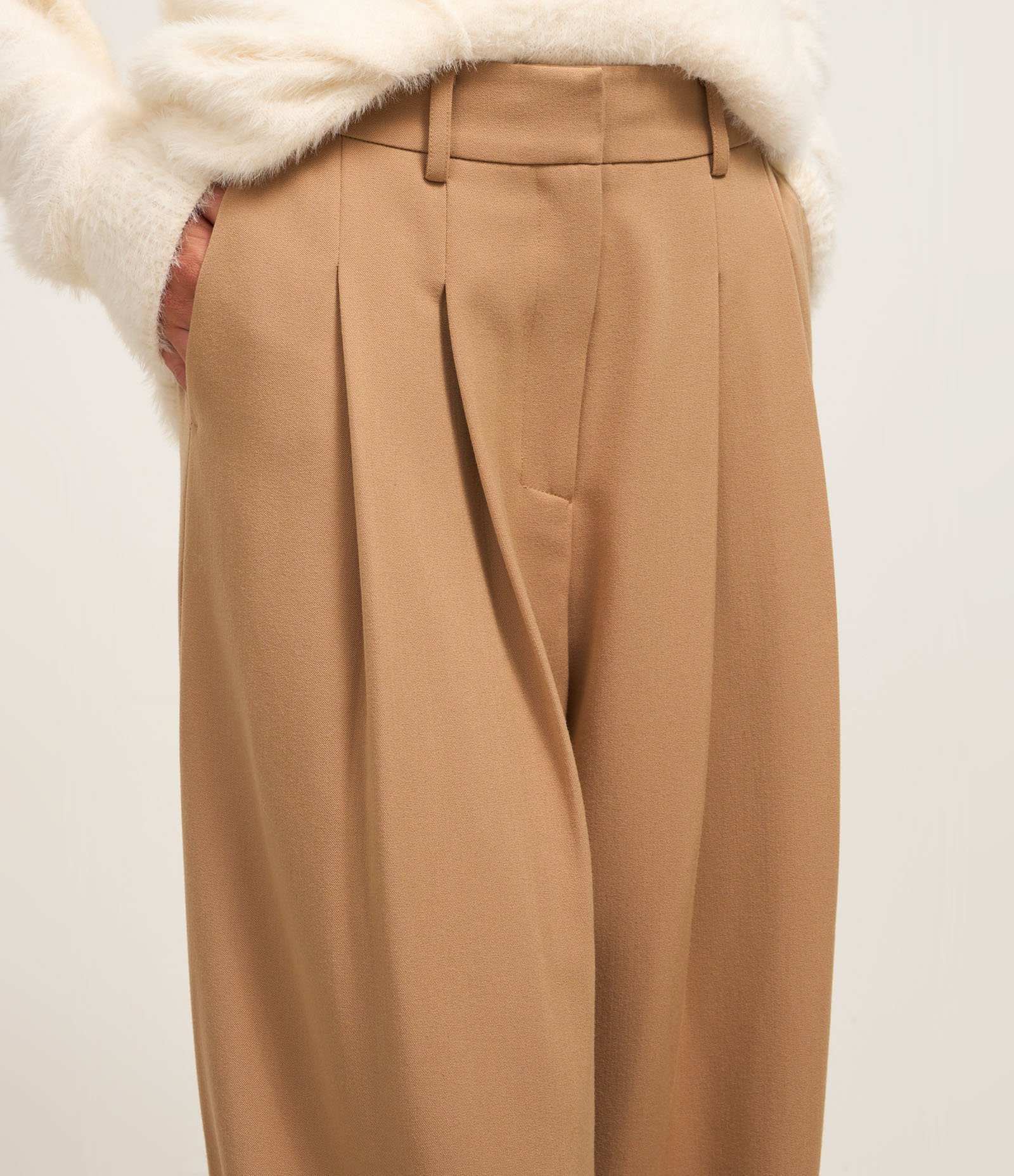 Calça Pantalona em Alfaiataria com Pregas Marrom 5