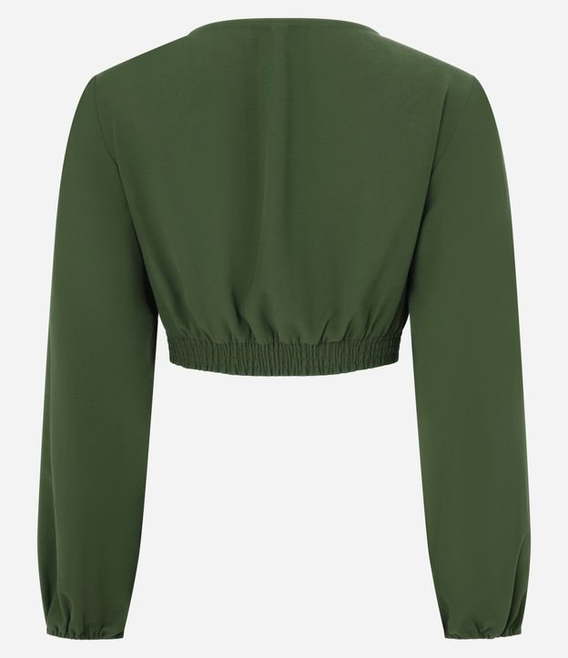 Blusa Cropped em Viscolinho com Abertura Frontal