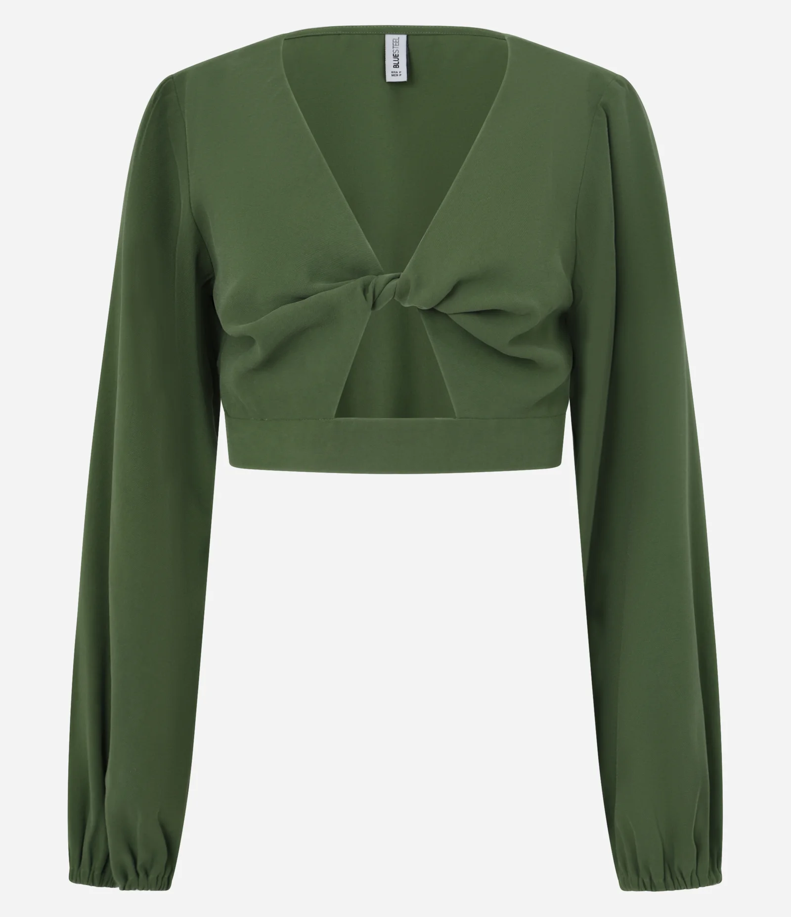 Blusa Cropped em Viscolinho com Abertura Frontal Verde 1