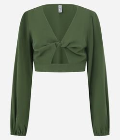 Blusa Cropped em Viscolinho com Abertura Frontal