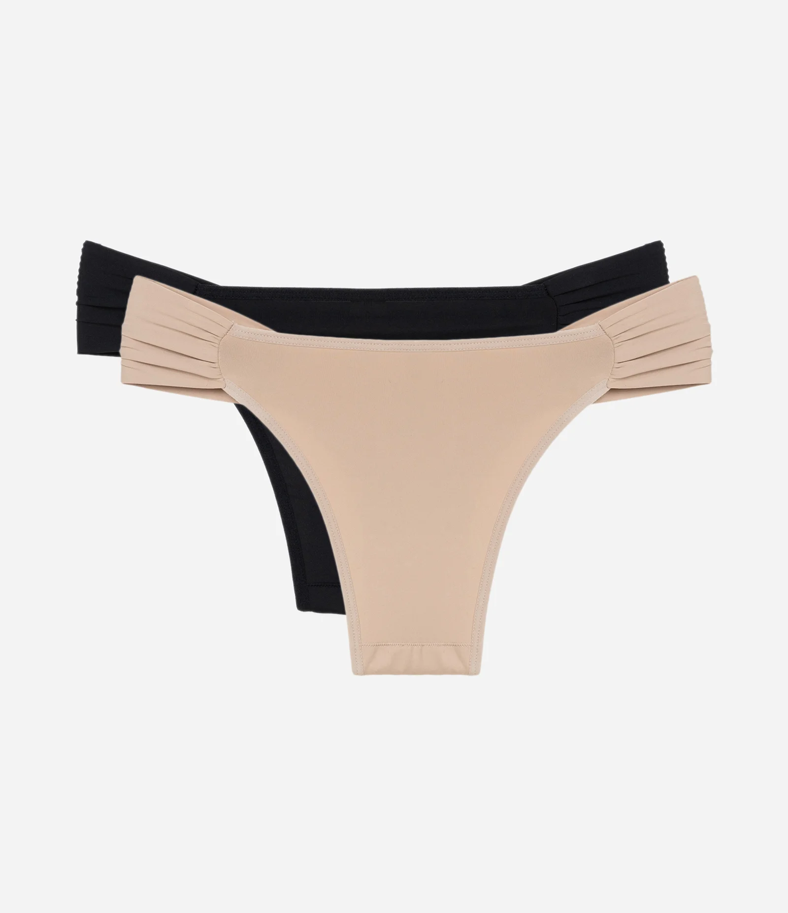Kit 02 Calcinhas Biquíni com Lateral Drapeada em Microfibra Preto/Bege 2