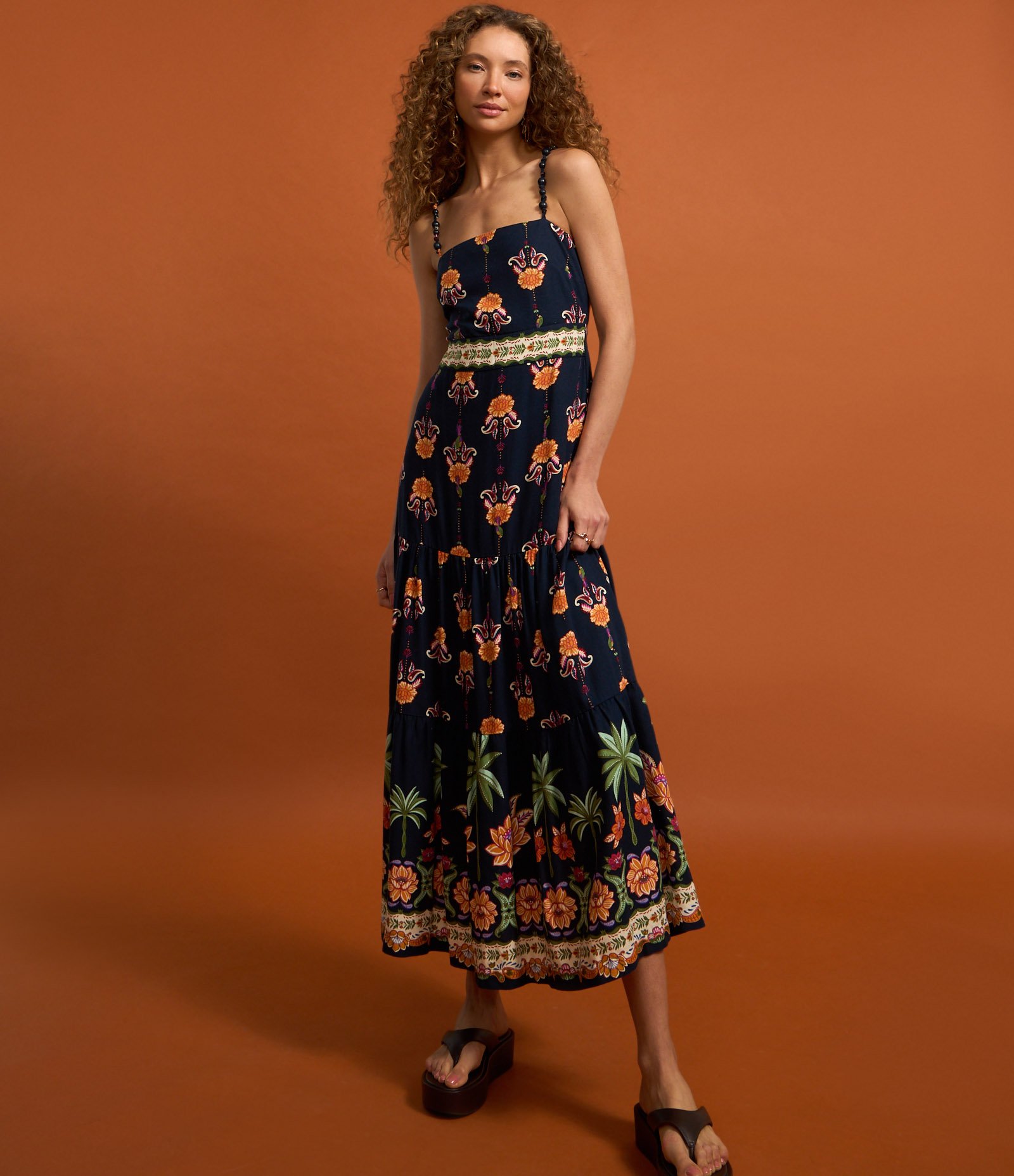 Vestido New Midi em Viscolinho com Estampa Floral Azul Marinho 4