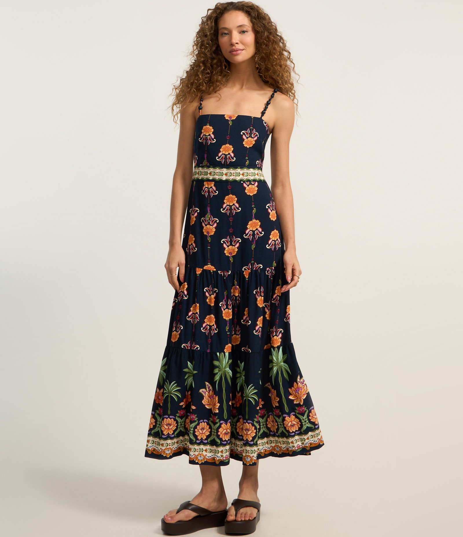 Vestido New Midi em Viscolinho com Estampa Floral Azul Marinho 2