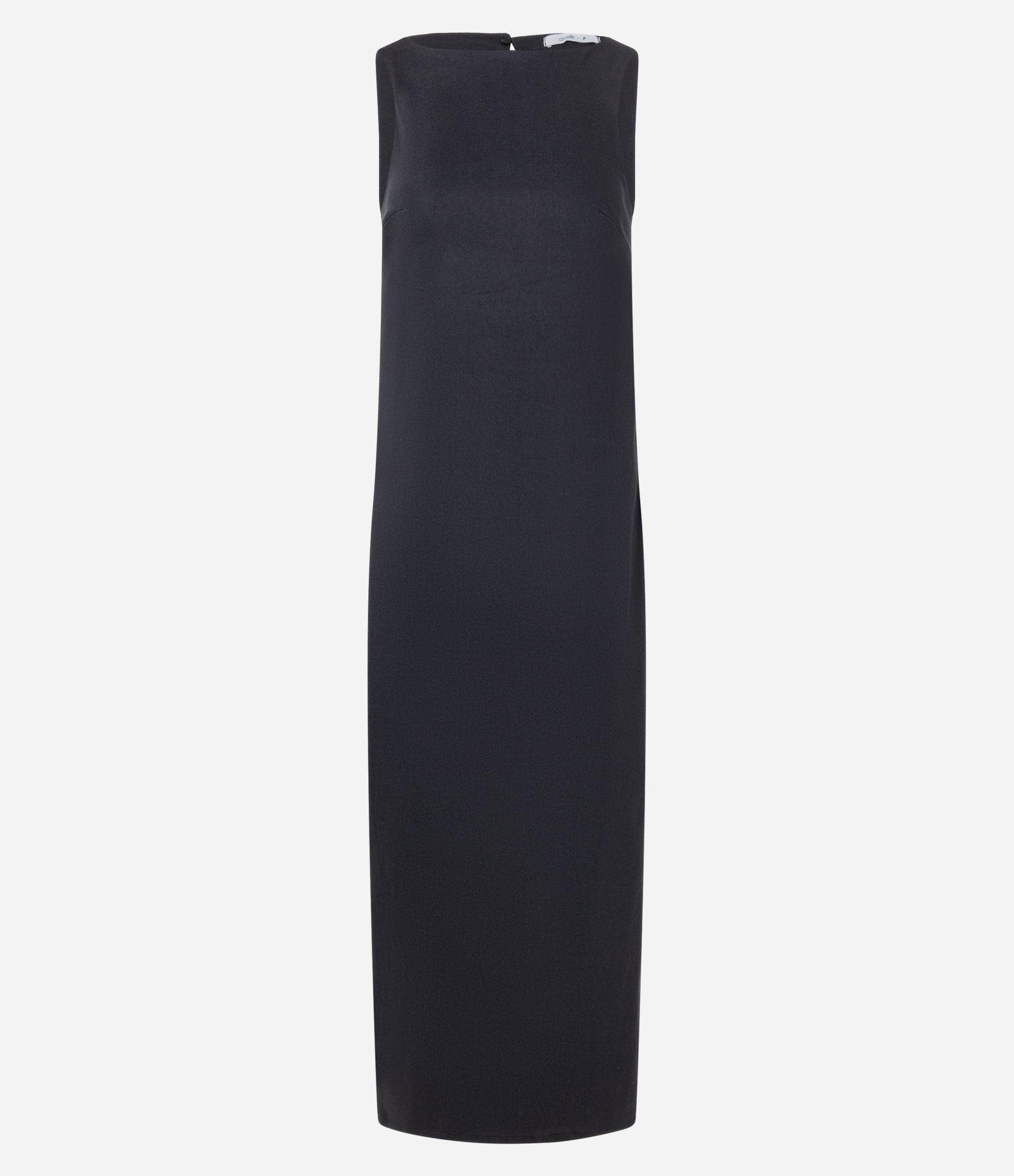 Vestido Long Midi Sem Manga em Bengaline com Fenda Preto 7
