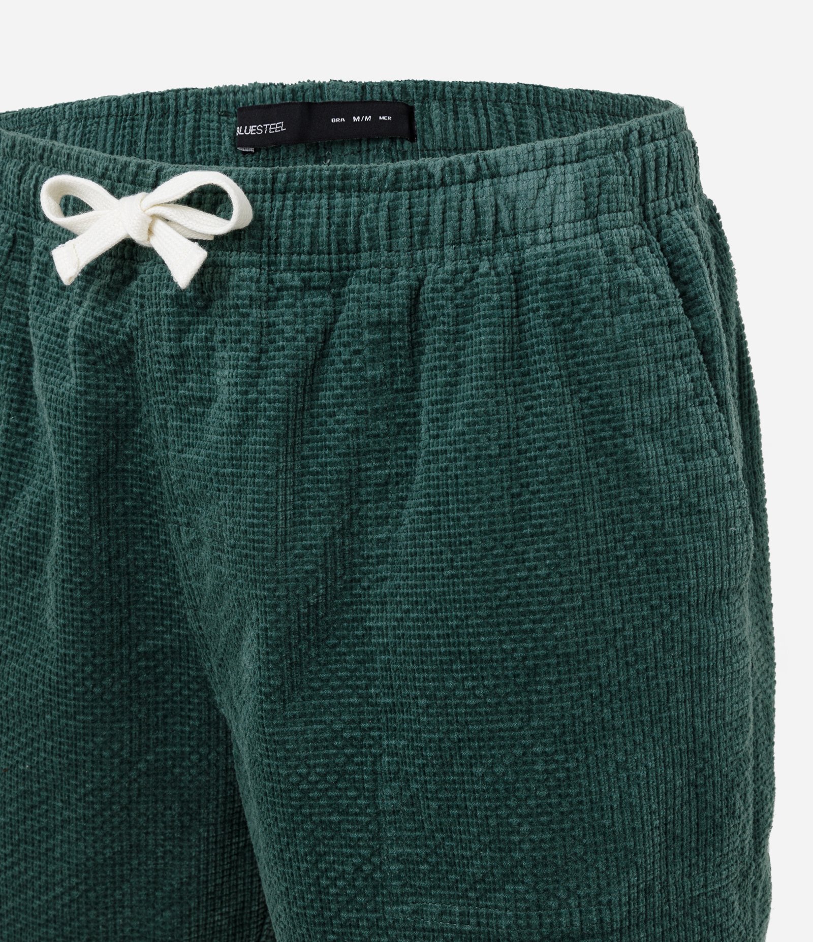 Bermuda Slim em Veludo Cotelê com Cós Elástico e Textura Xadrez Verde 7