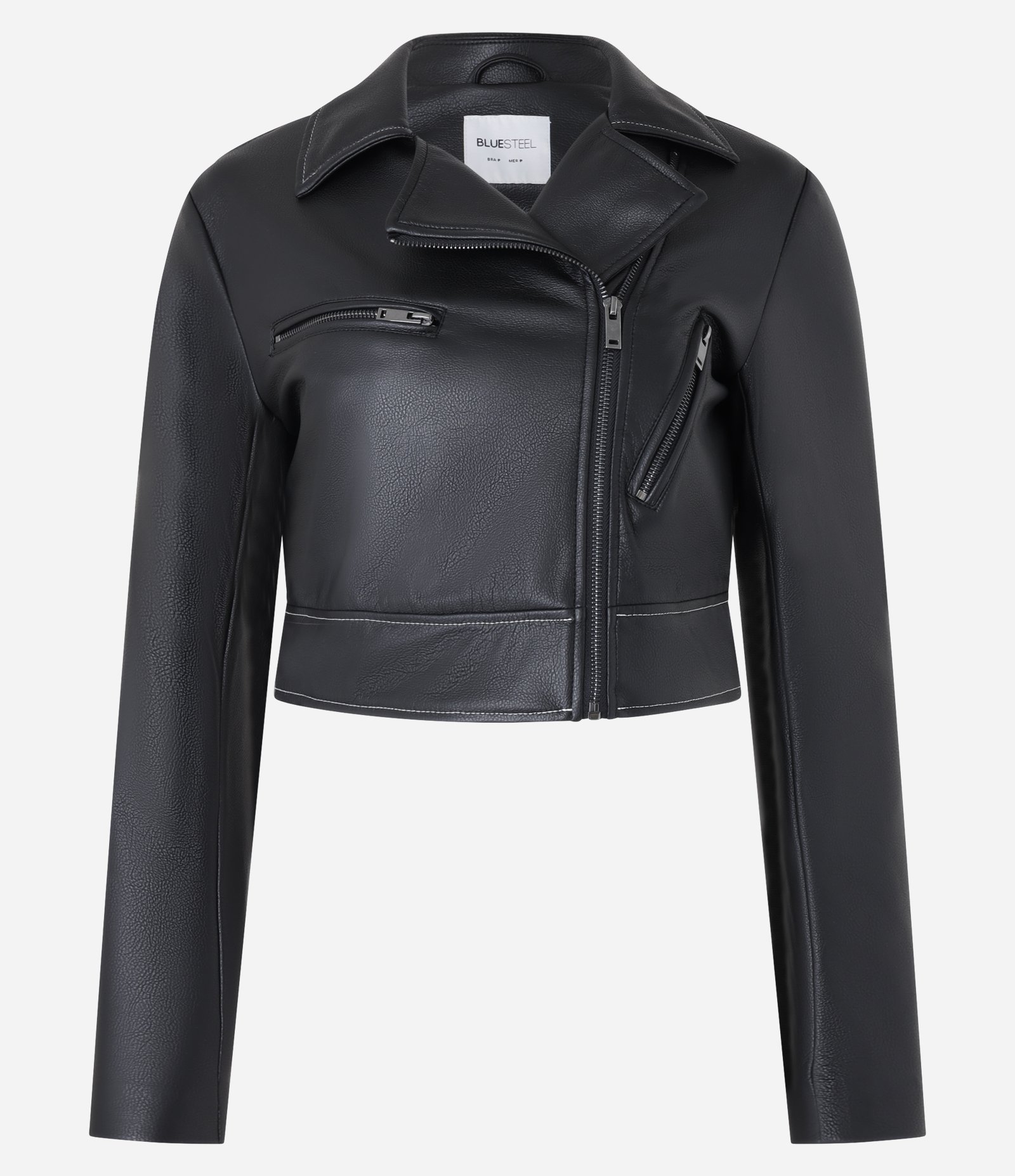 Jaqueta Biker Cropped em PU com Zíper e Pespontos Preto 4