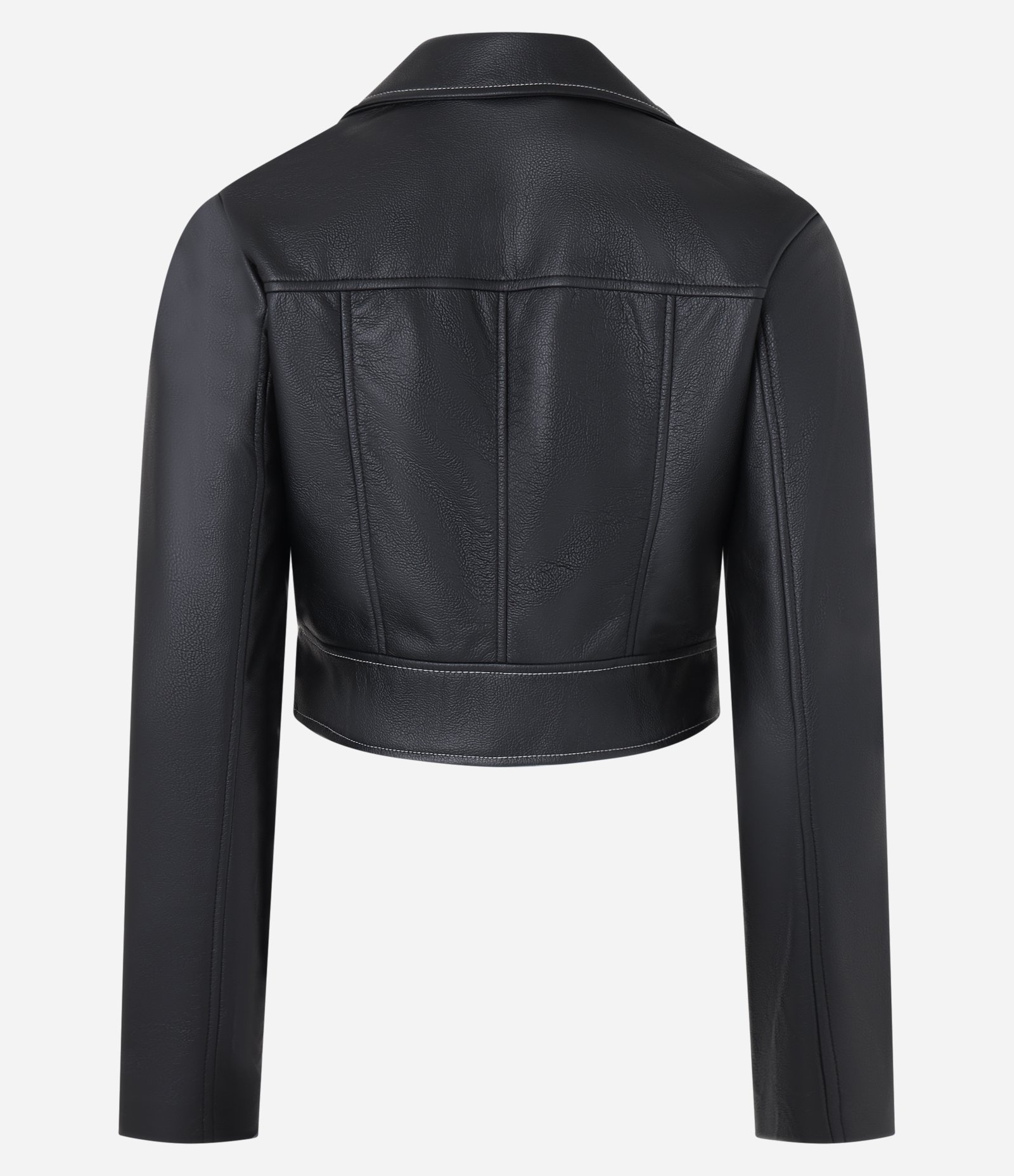 Jaqueta Biker Cropped em PU com Zíper e Pespontos Preto 5