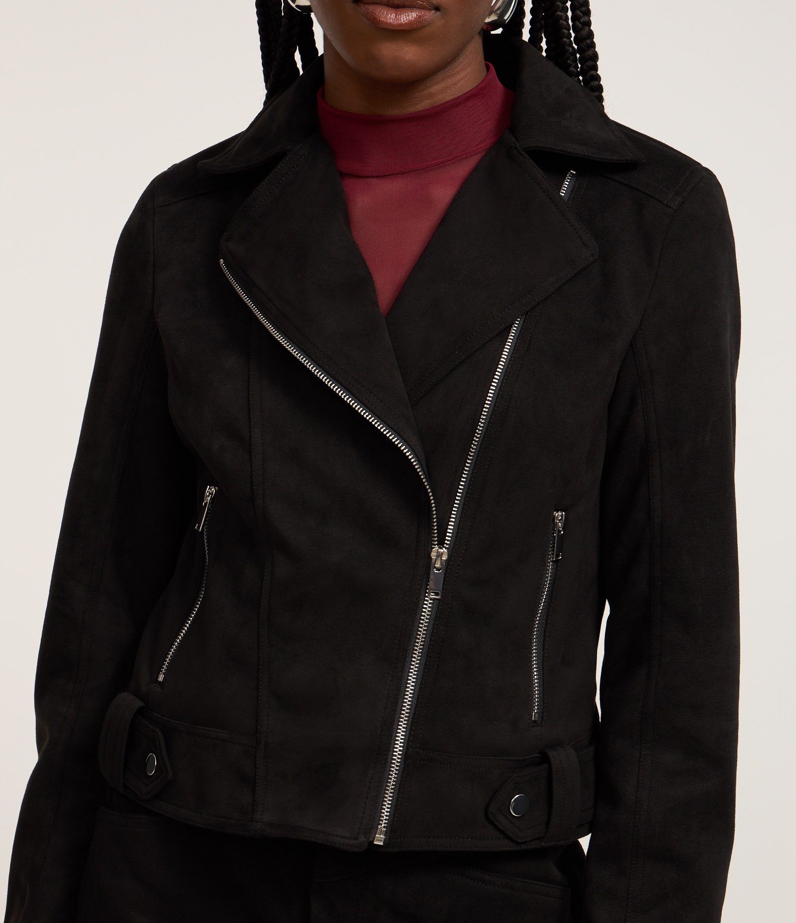 Jaqueta Biker em Suede com Bolsos e Zíper Preto 3