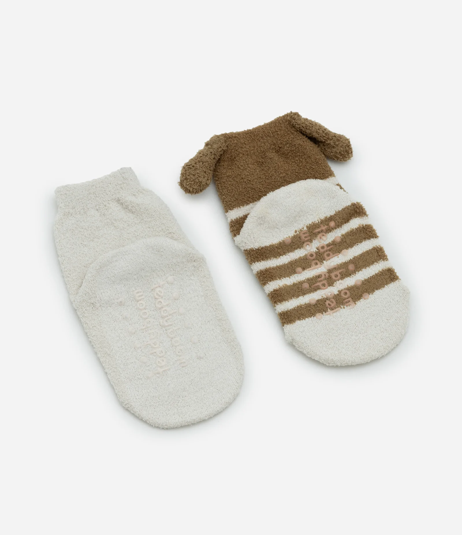 Kit 02 Meias Infantis em Chenille com Orelhinhas e Antiderrapante - Tam RN a 12 meses Branco/Marrom 2