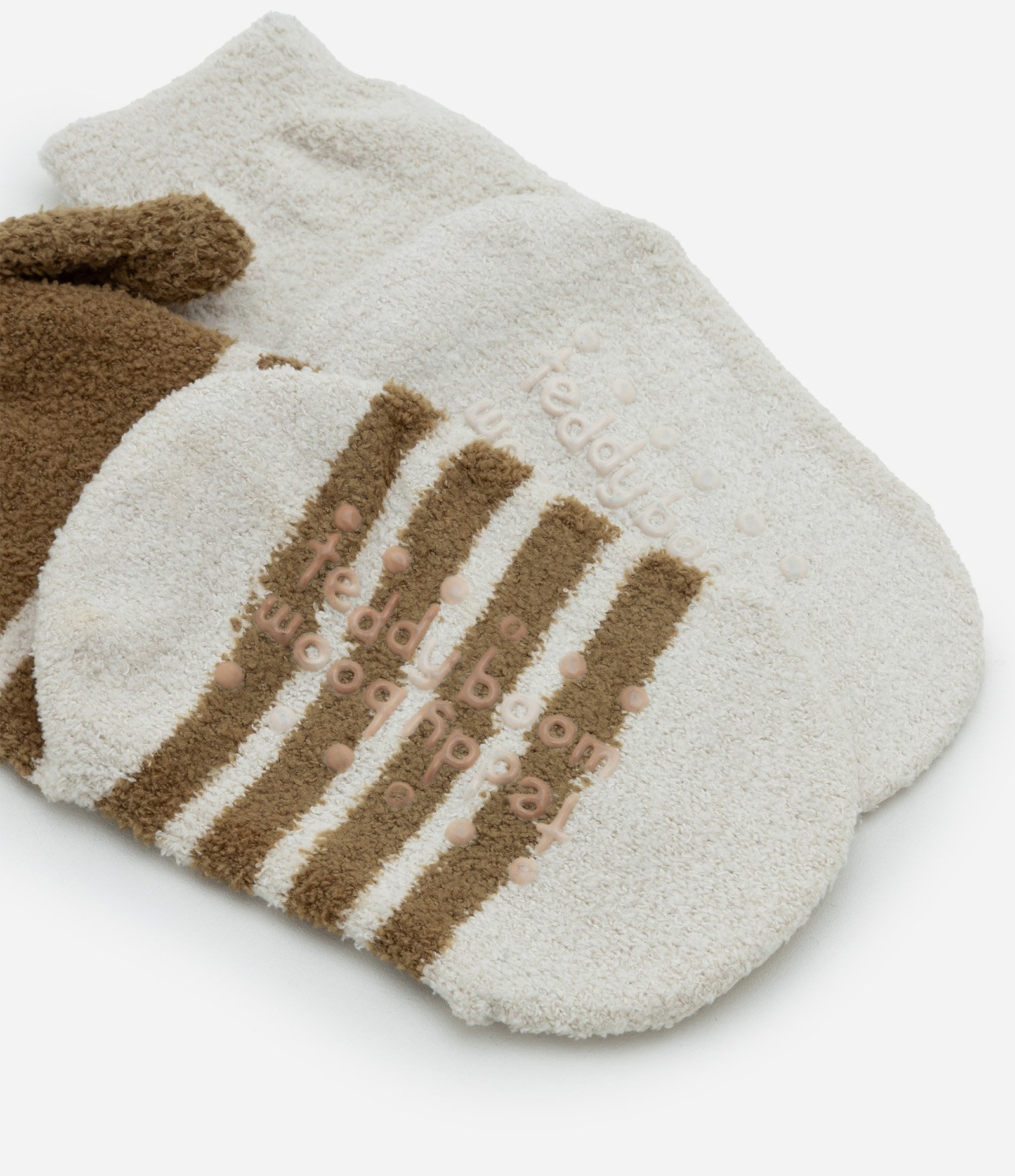 Kit 02 Meias Infantis em Chenille com Orelhinhas e Antiderrapante - Tam RN a 12 meses Branco/Marrom 3