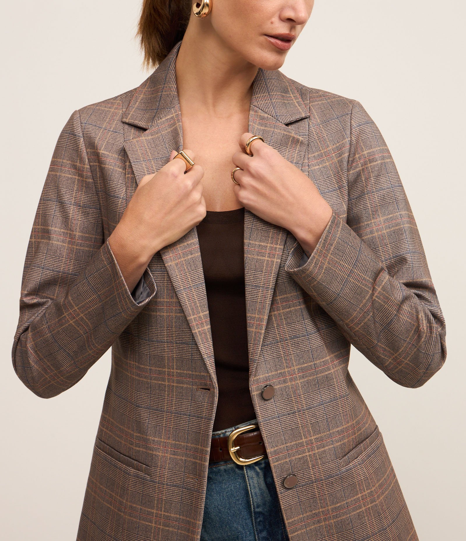 Blazer Acintura em Ponto Roma Xadrez com Botão Único Cinza 3