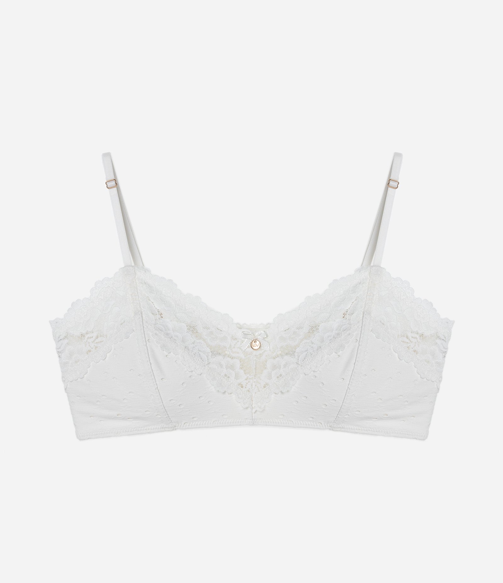 Sutiã Top Sem Bojo em Microfibra com Textura Furadinha e Renda Branco 5