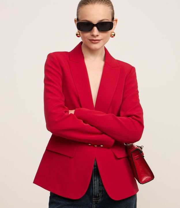 Blazer em Crepe com Botão Único e Bolso com Lapela