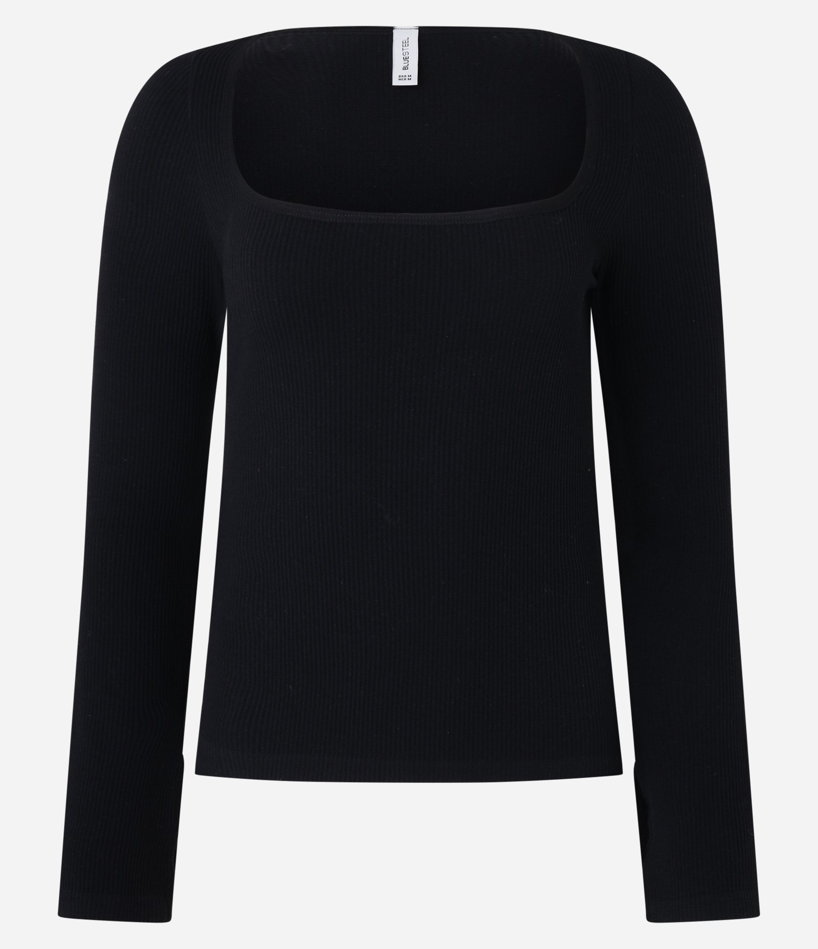 Blusa Canelada em Seamless com Decote Quadrado e Fenda no Punho Preto 1