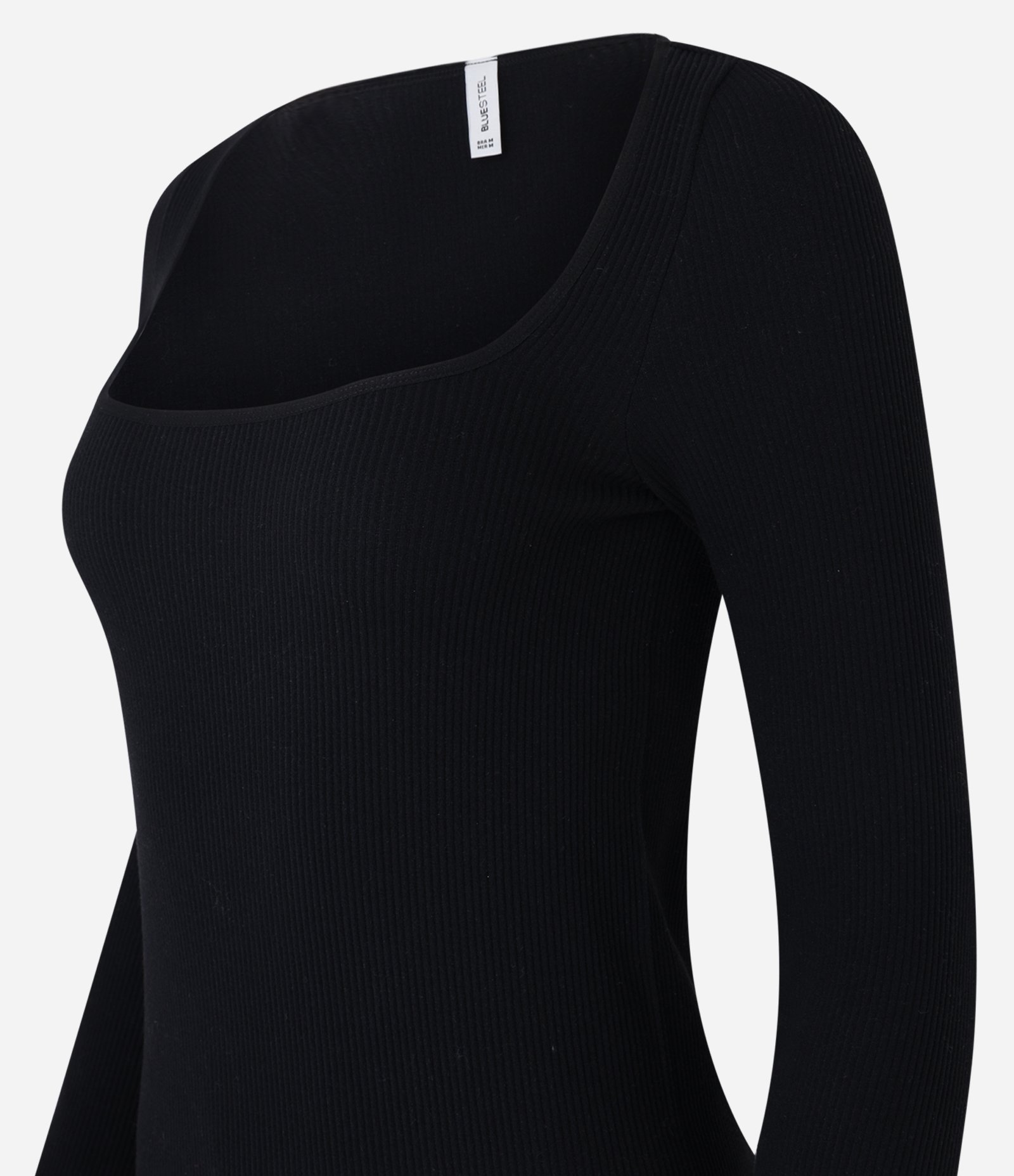 Blusa Canelada em Seamless com Decote Quadrado e Fenda no Punho Preto 2