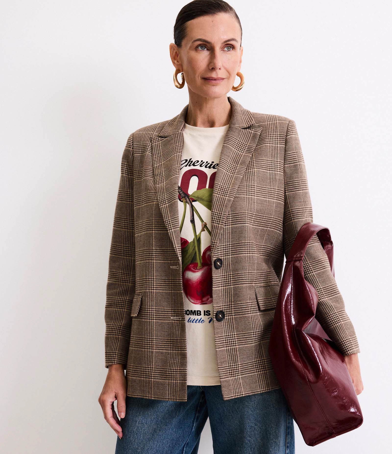 Blazer Oversized Alfaiatado com Estampa Pied de Poule Cinza 10