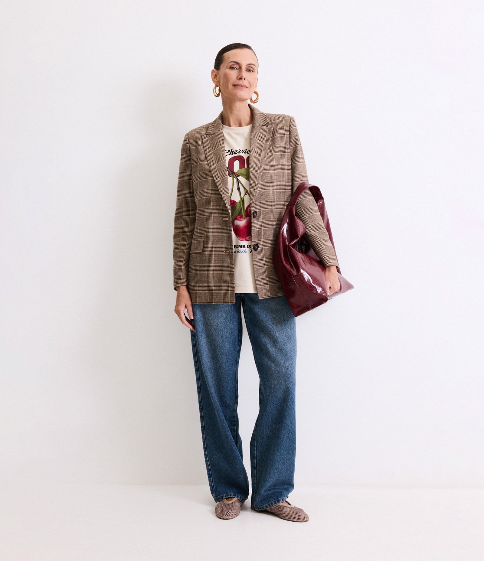 Blazer Oversized Alfaiatado com Estampa Pied de Poule Cinza 2