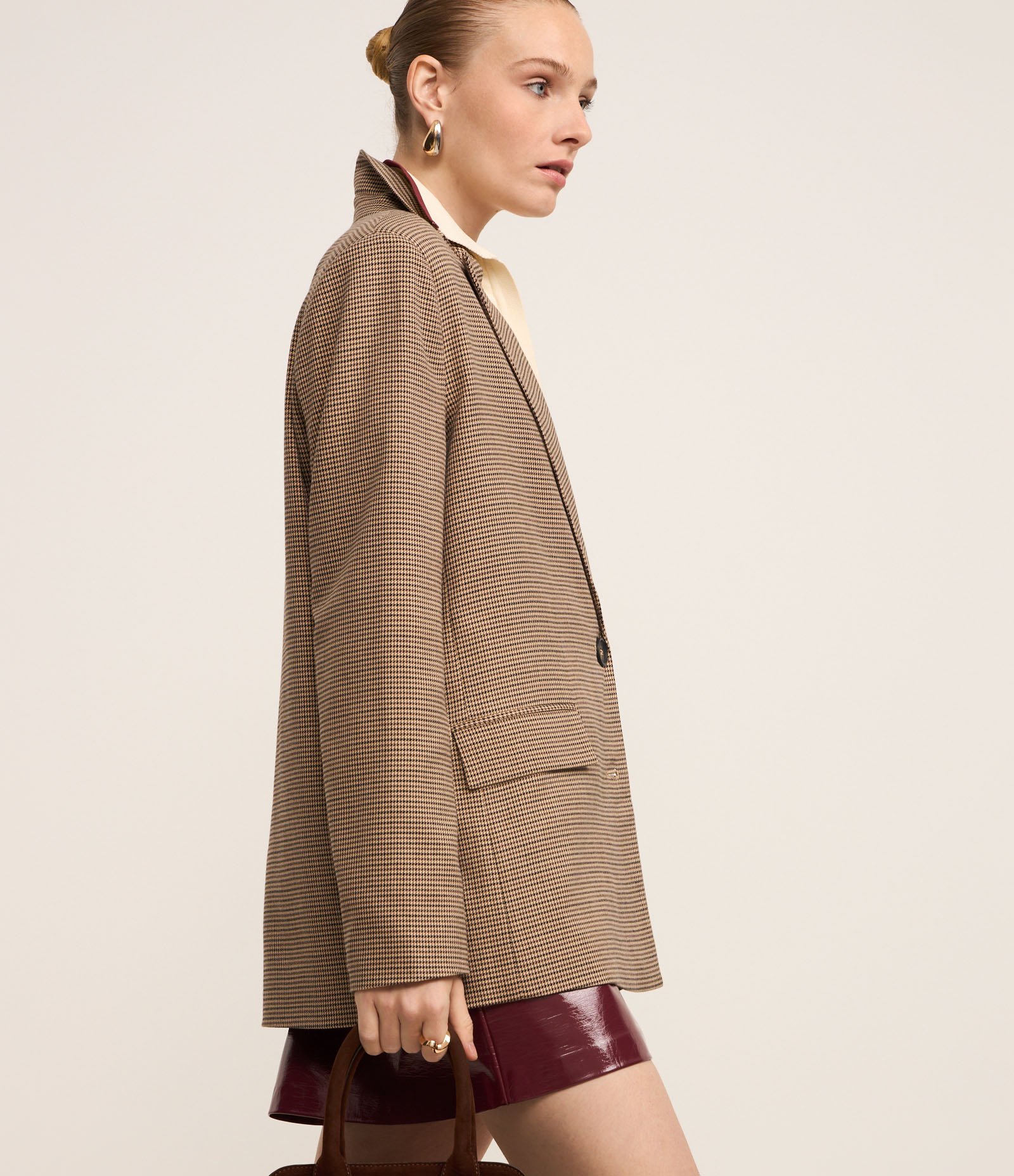 Blazer Oversized Alfaiatado com Estampa Pied de Poule Cinza 6