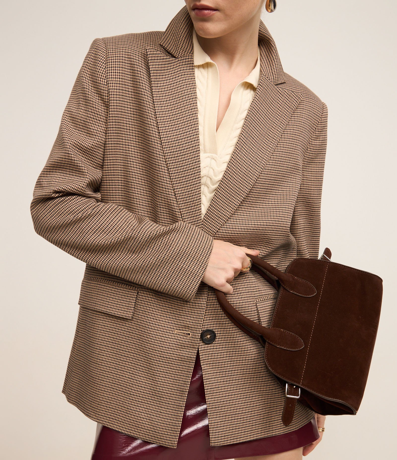 Blazer Oversized Alfaiatado com Estampa Pied de Poule Cinza 8