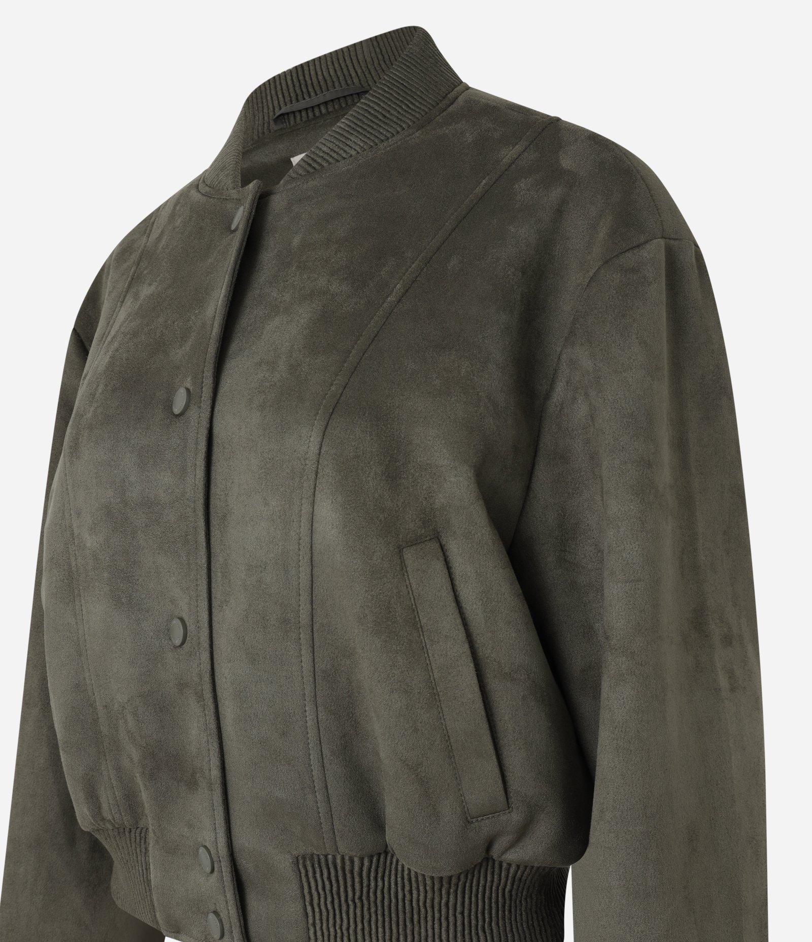 Jaqueta Bomber em Suede com Barras Ajustadas e Recortes 6