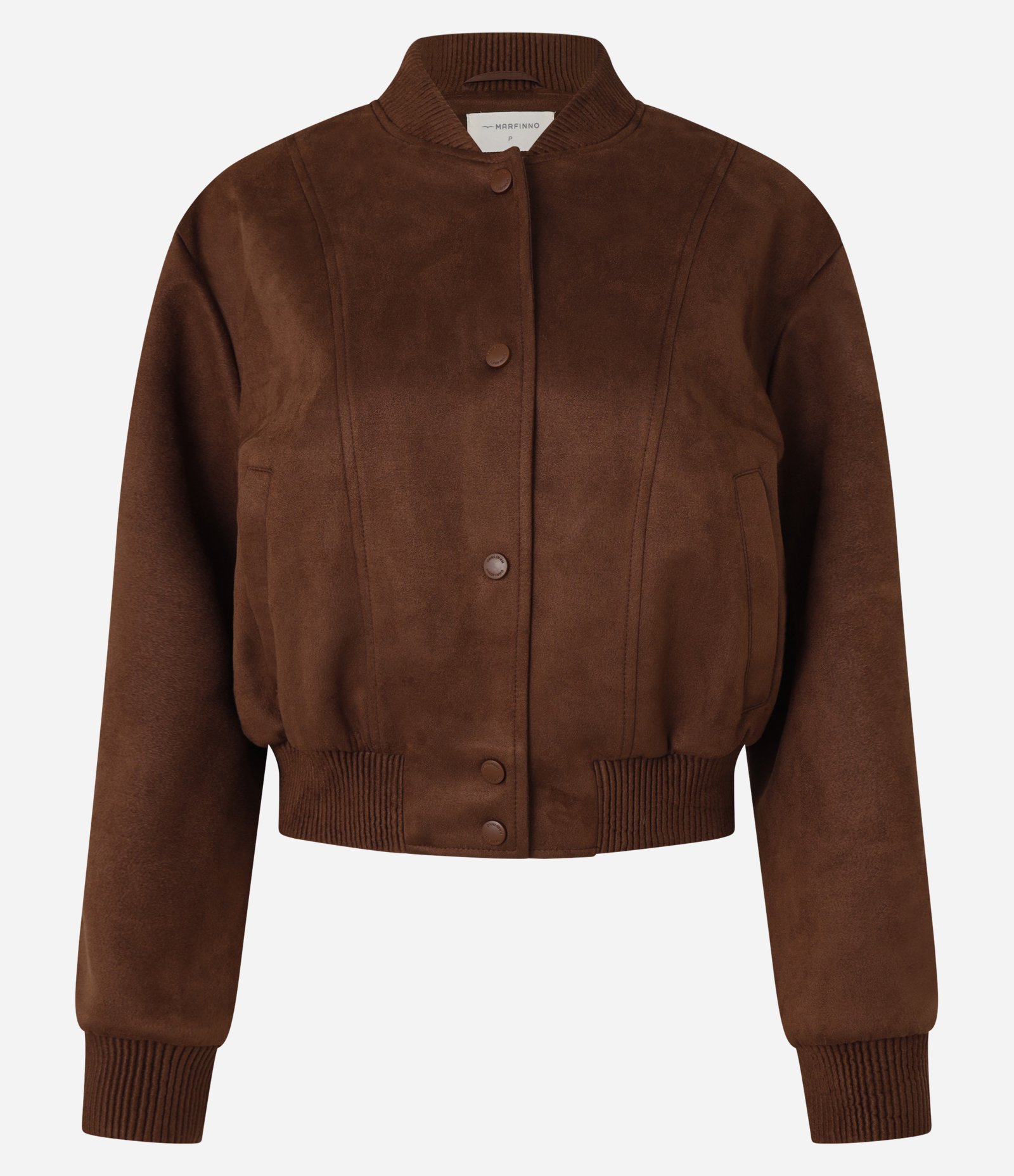 Jaqueta Bomber em Suede com Barras Ajustadas e Recortes Marrom 7