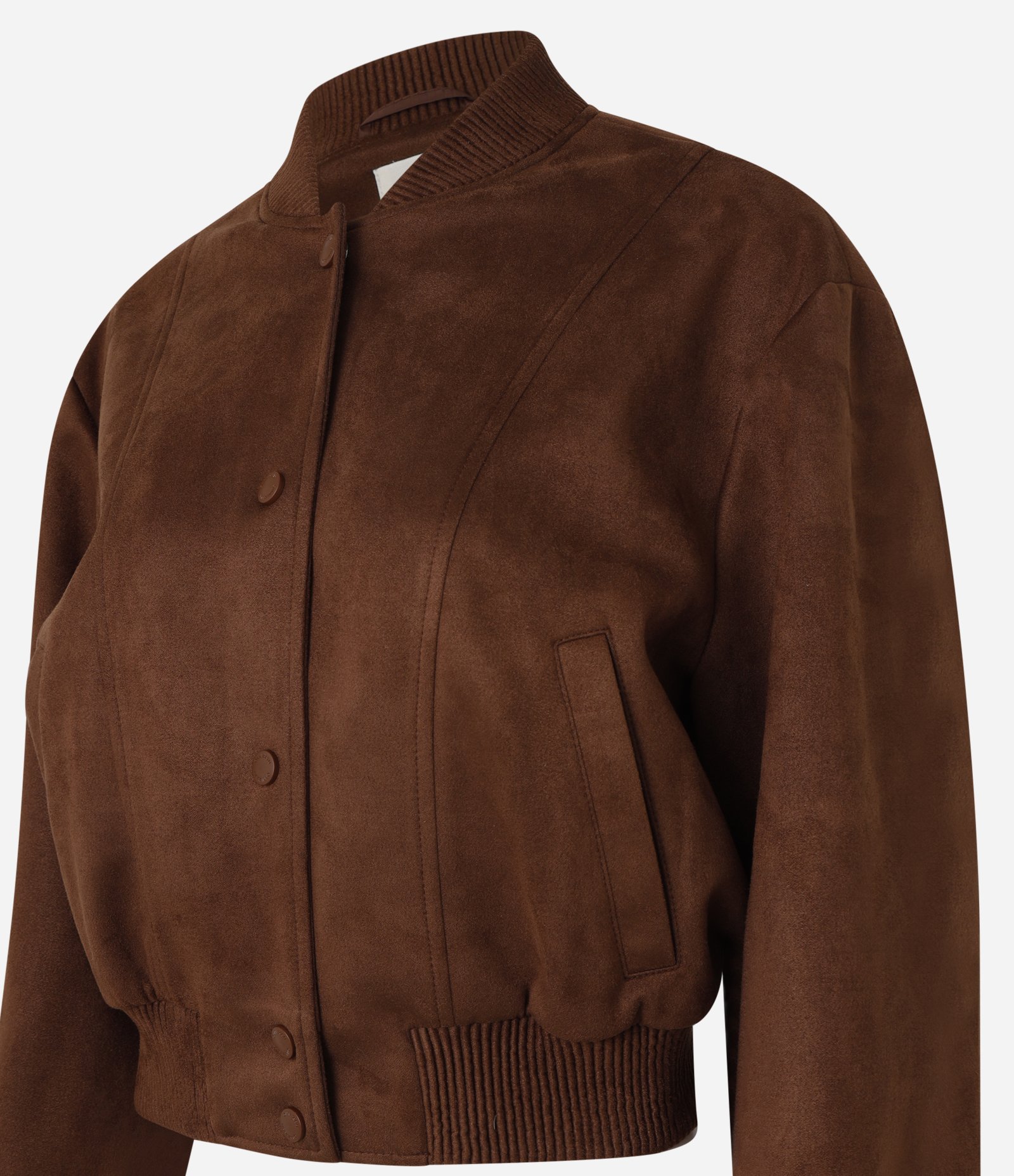 Jaqueta Bomber em Suede com Barras Ajustadas e Recortes Marrom 8