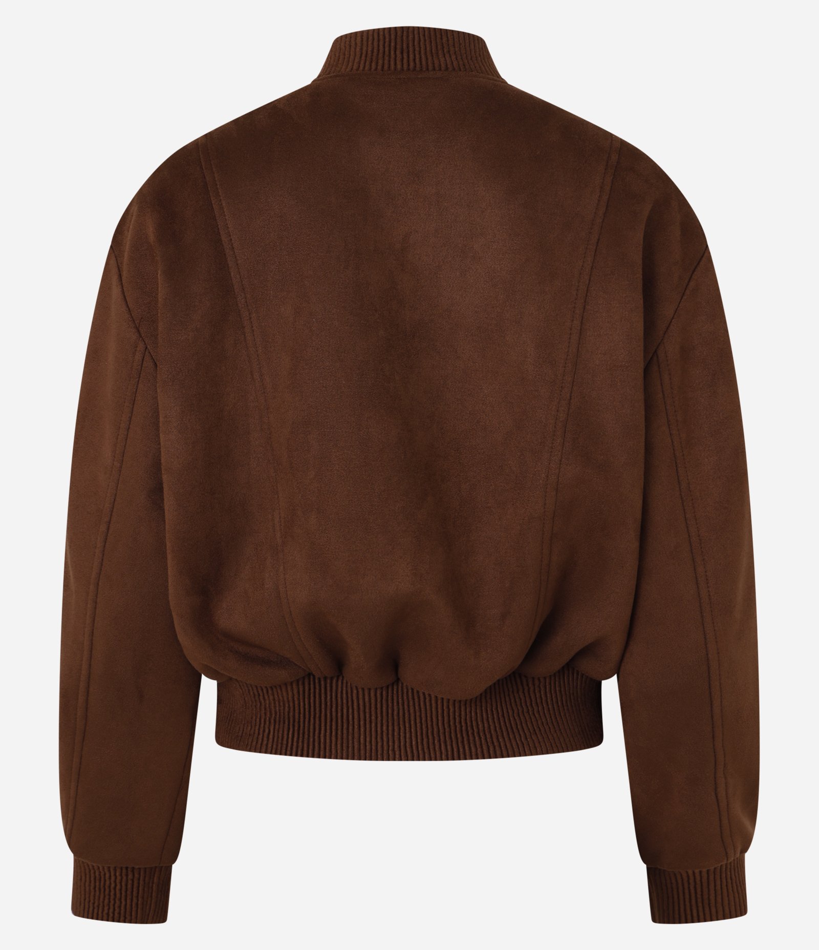 Jaqueta Bomber em Suede com Barras Ajustadas e Recortes Marrom 9