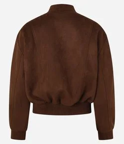 Jaqueta Bomber em Suede com Barras Ajustadas e Recortes