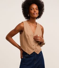 Colete em Tricô Listrado com Barra V