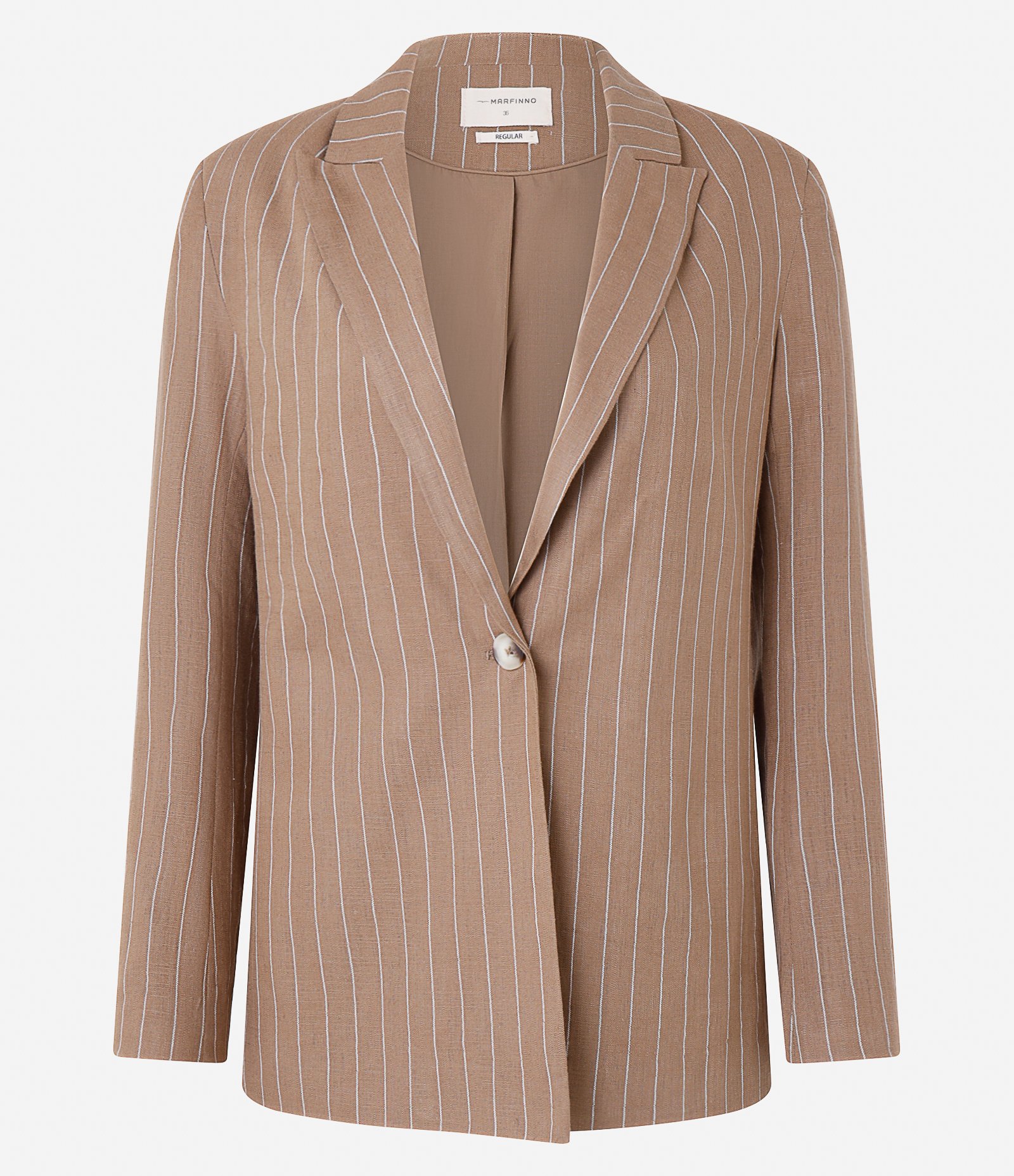 Blazer Longo em Viscolinho Listrado com Riscas de Giz Marrom 5