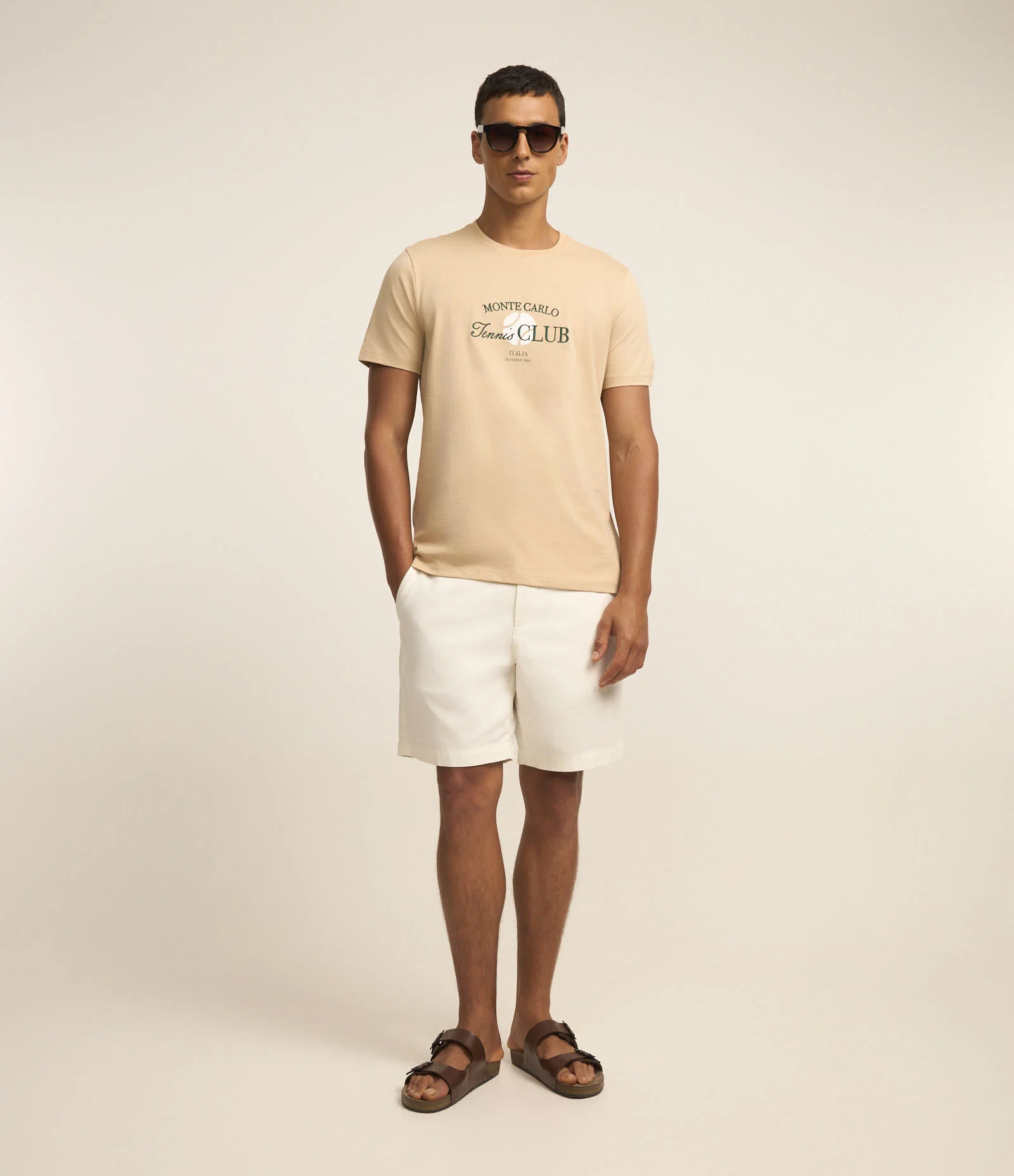 Camiseta em Algodão com Estampa Lettering Tennis Club Bege 2