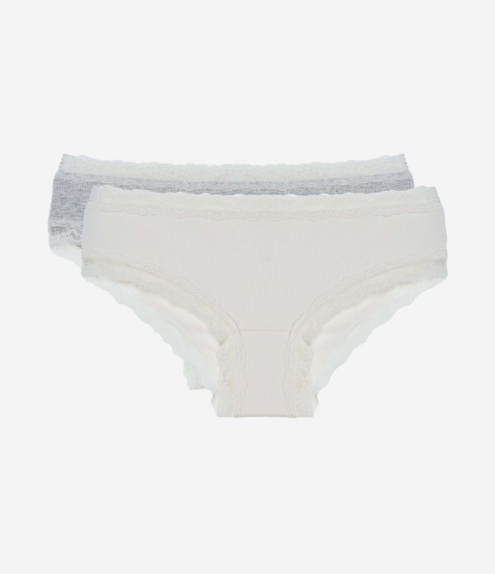 Kit 02 Calcinhas Boyshort com Bordas em Renda Branco/Cinza 1