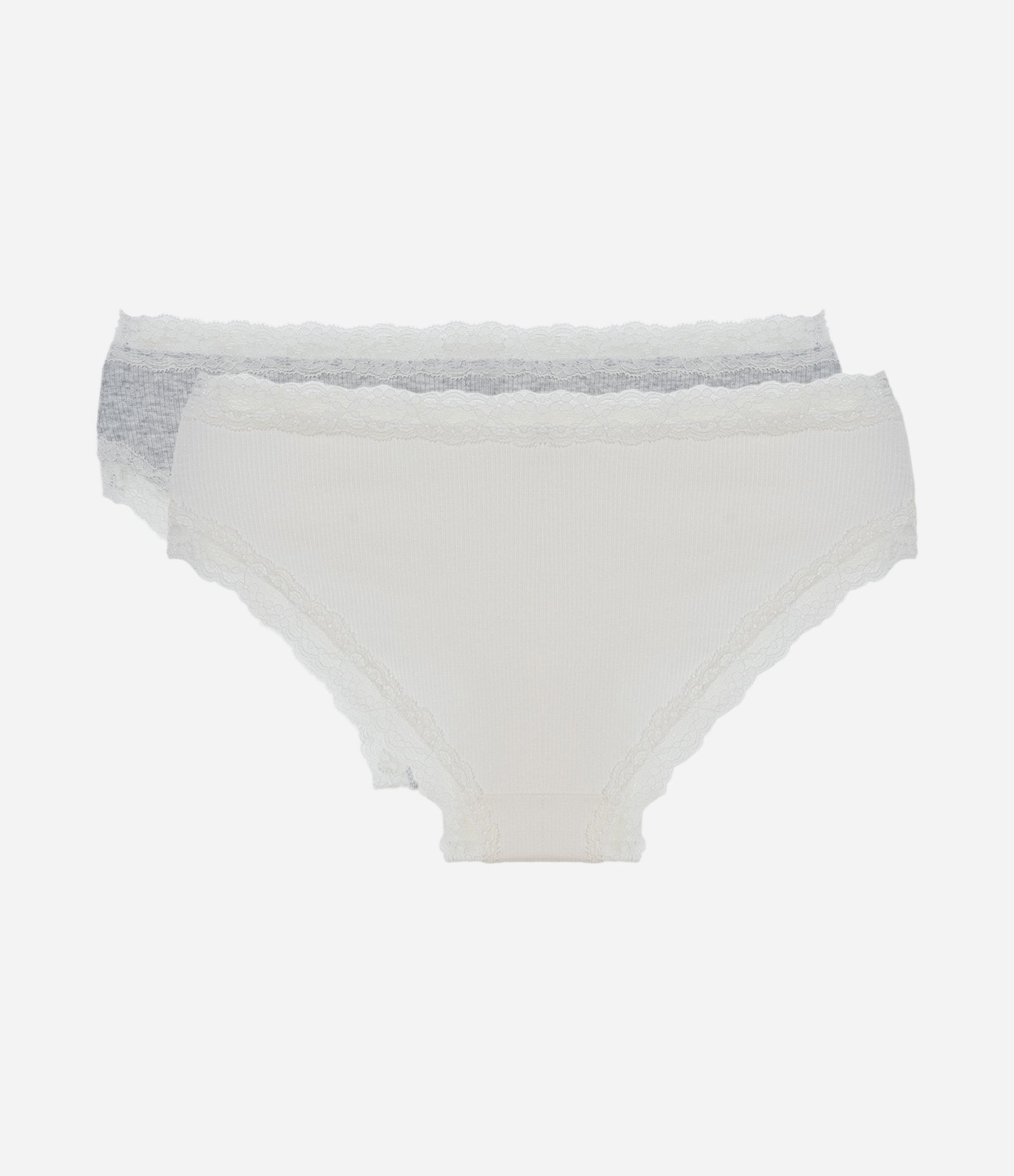 Kit 02 Calcinhas Boyshort com Bordas em Renda Branco/Cinza 2