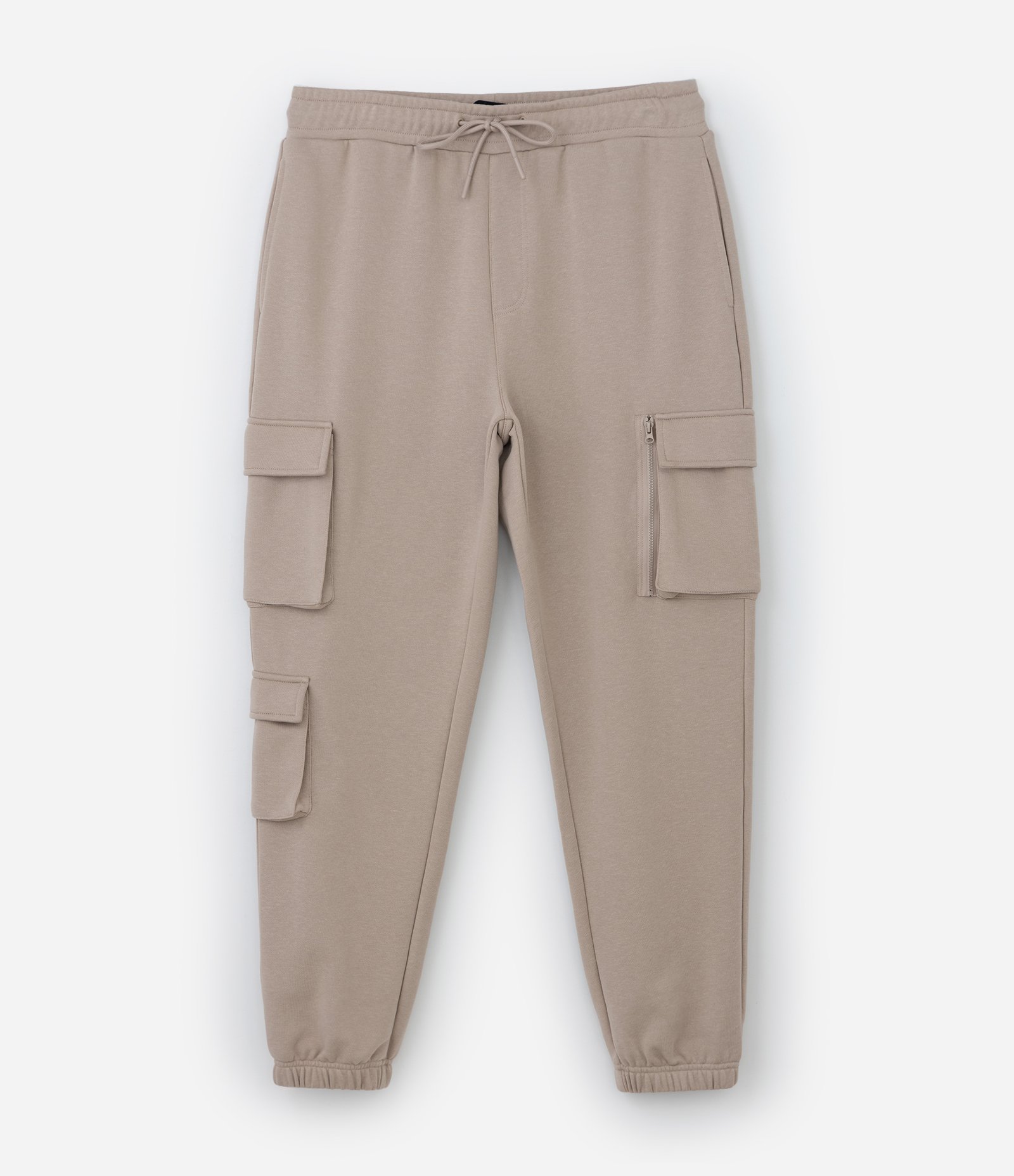 Calça Jogger em Moletom com Bolsos Táticos Bege 4