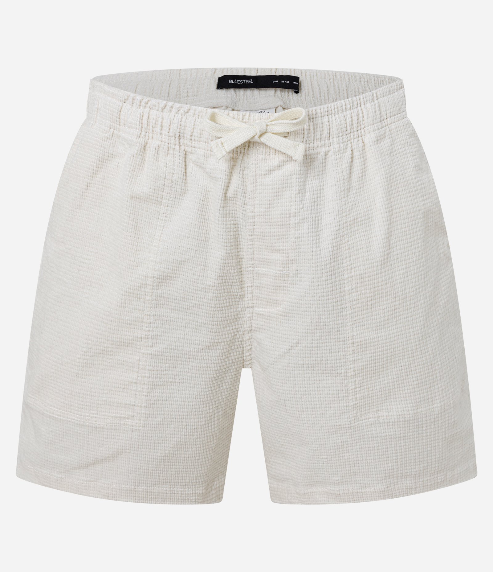 Bermuda Slim em Veludo Cotelê com Cós Elástico e Textura Xadrez Off White 5