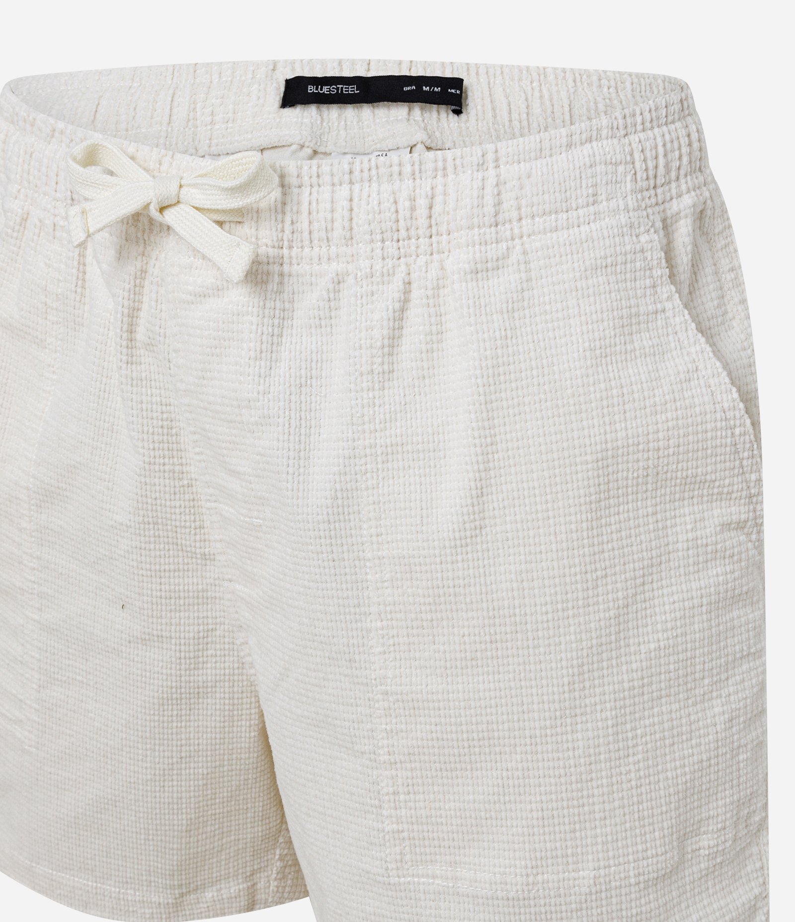 Bermuda Slim em Veludo Cotelê com Cós Elástico e Textura Xadrez Off White 6