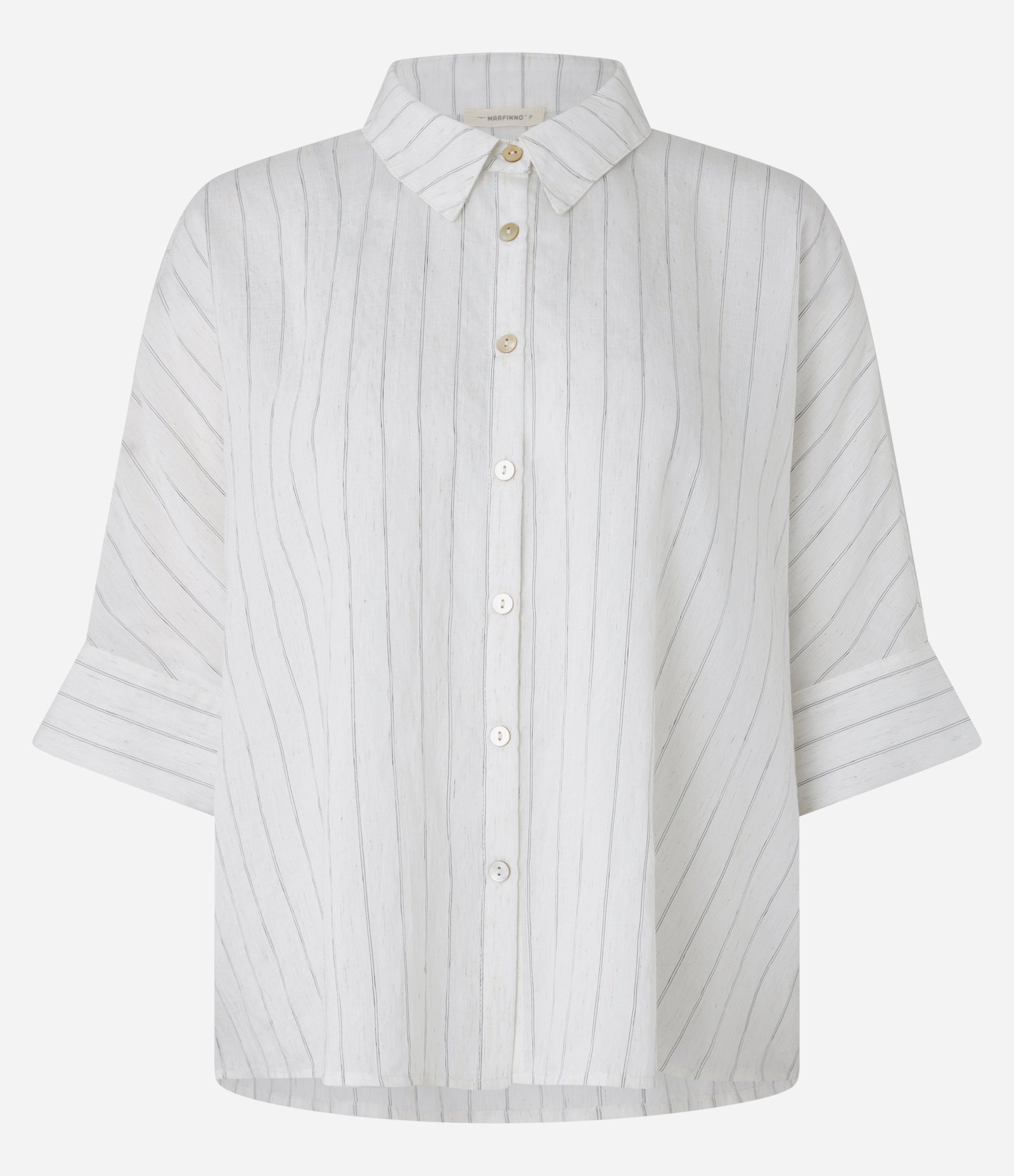 Camisa Oversized em Tweed Listrado com Fio Tinto Off White 1