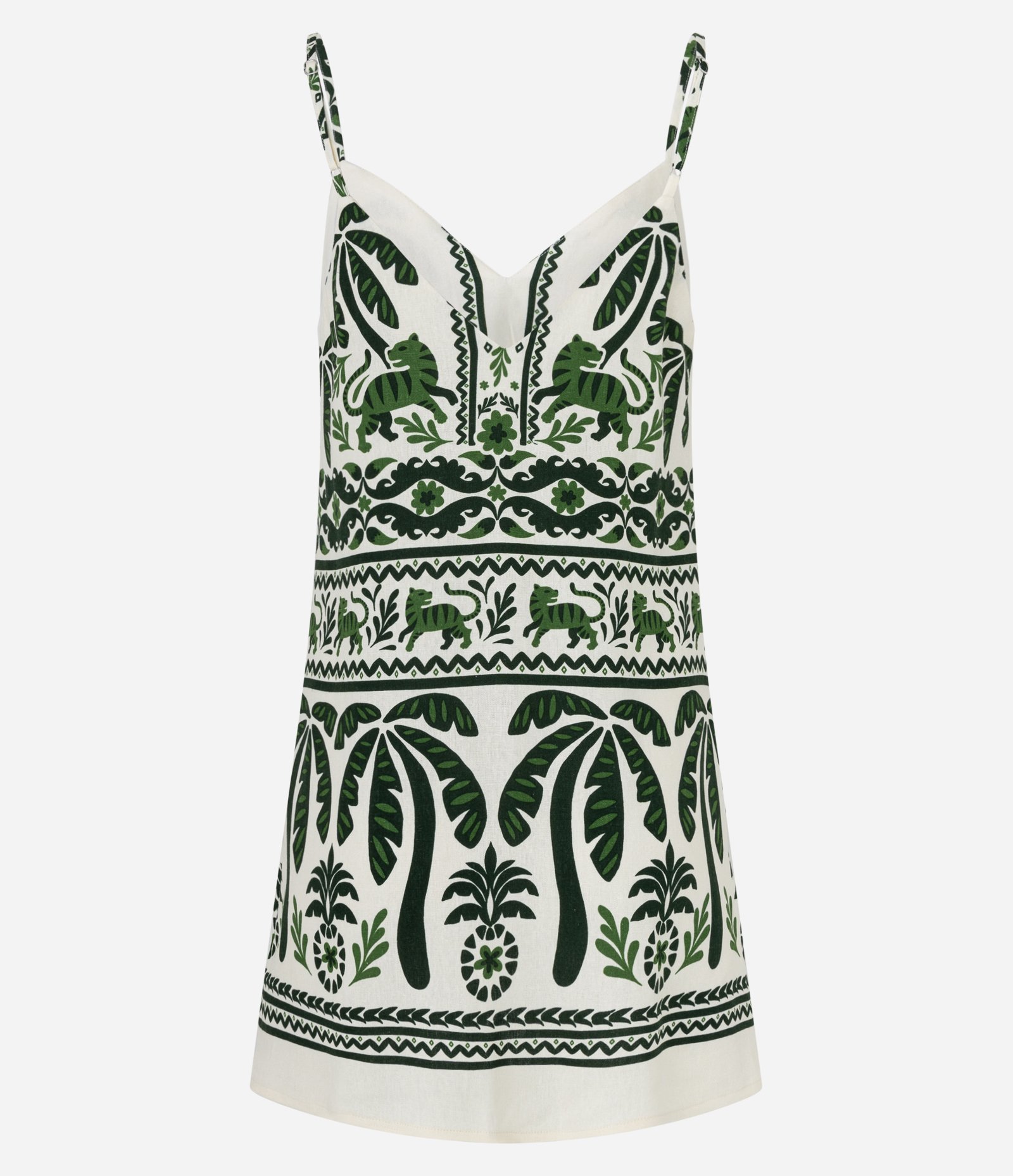 Vestido Curto em Viscose e Linho com Estampa Folhagens Verde 5