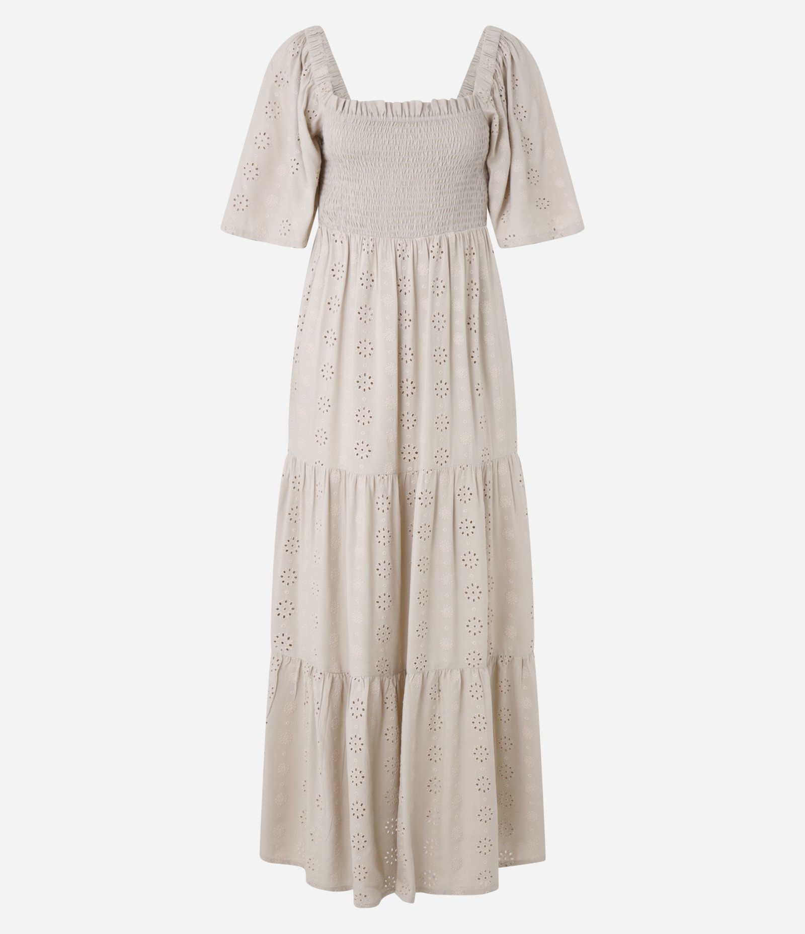 Vestido New Midi em Laise com Bordado e Lastex Bege 6