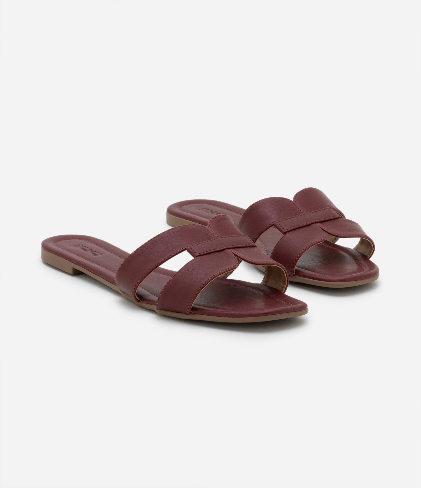 Sandália Rasteira com Cabedal H Bordô 2